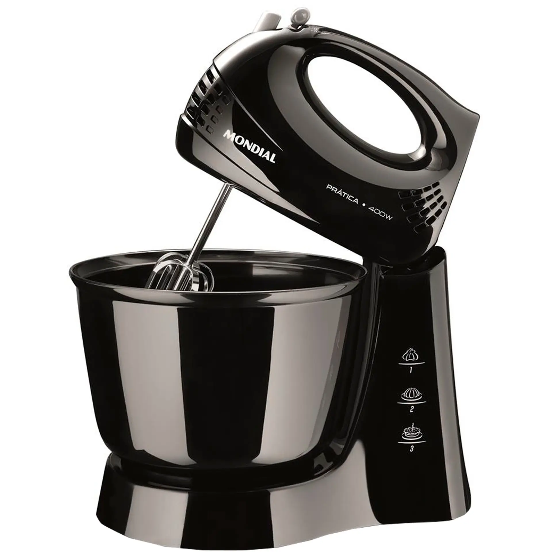 Batedeira Portátil Mondial Prática B-44B 3 Velocidades 400W Tigela 3,6L - Preto - 110 Volts
