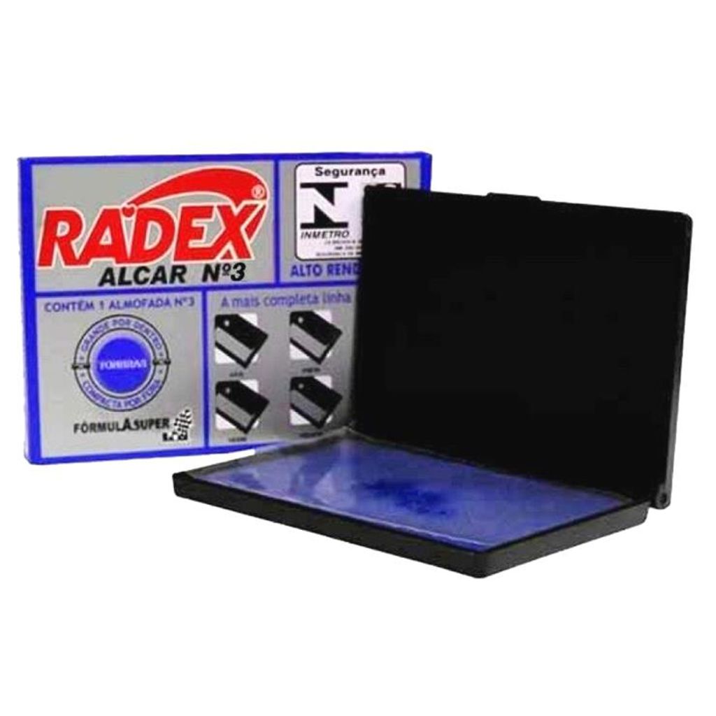 Almofada para Carimbo Nº 3 Azul Radex Tampa de Plástico - Unitário - 9