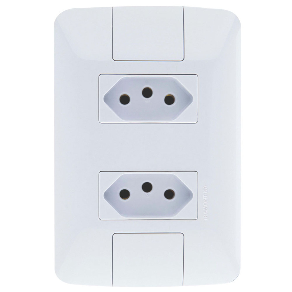 Tomada 2 Pinos + Terra 20A Aria Dupla com Espelho 4x2 Branco Tramontina - 57241/066
