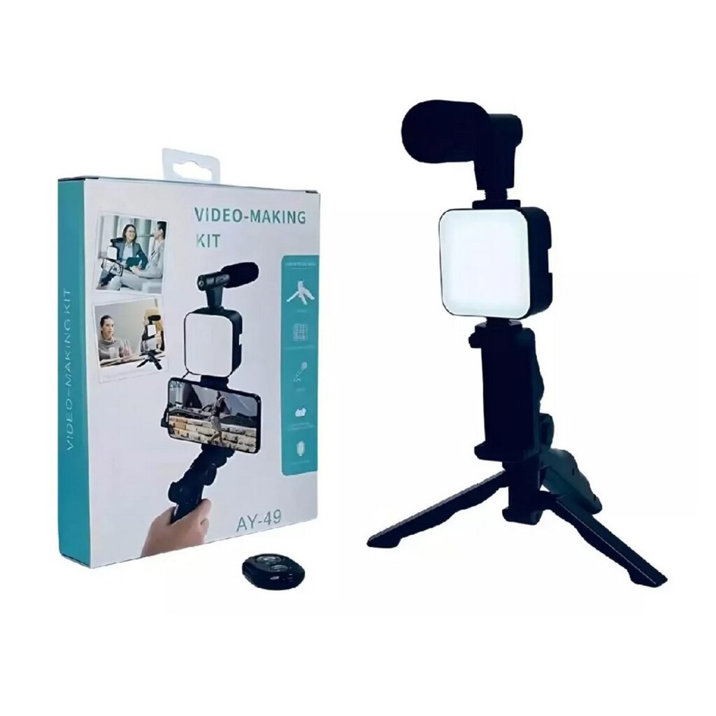 Kit de Gravação Com Tripé Luz e Microfone para Smartphone X-cell - Ay-49