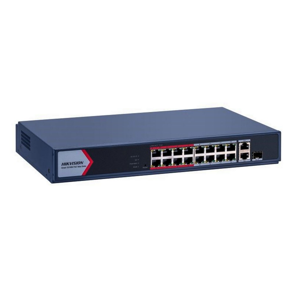 Switch PoE Hikvision DS3E1318PEIM 16 Portas 10/100 1 Gigabit 1 Combo RJ45 SFP