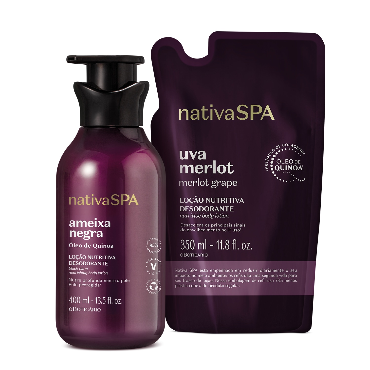 Combo Nativa Spa: Loção Corporal Ameixa Negra 400ml + Refil Uva Merlot 350ml