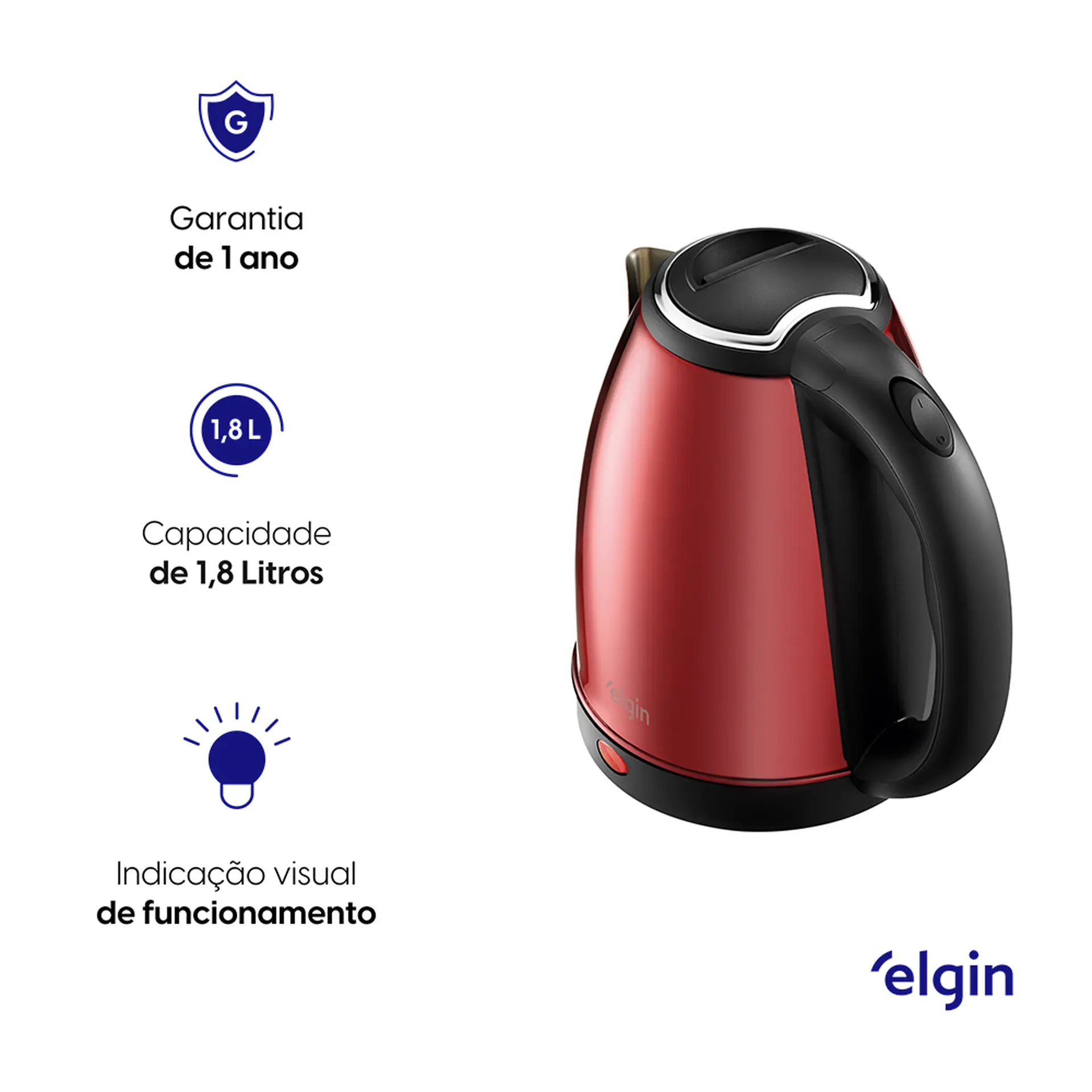 Chaleira Elétrica Elgin 42CHA1 2L sem Fio com Desligamento Automático - Vermelho - 110 Volts