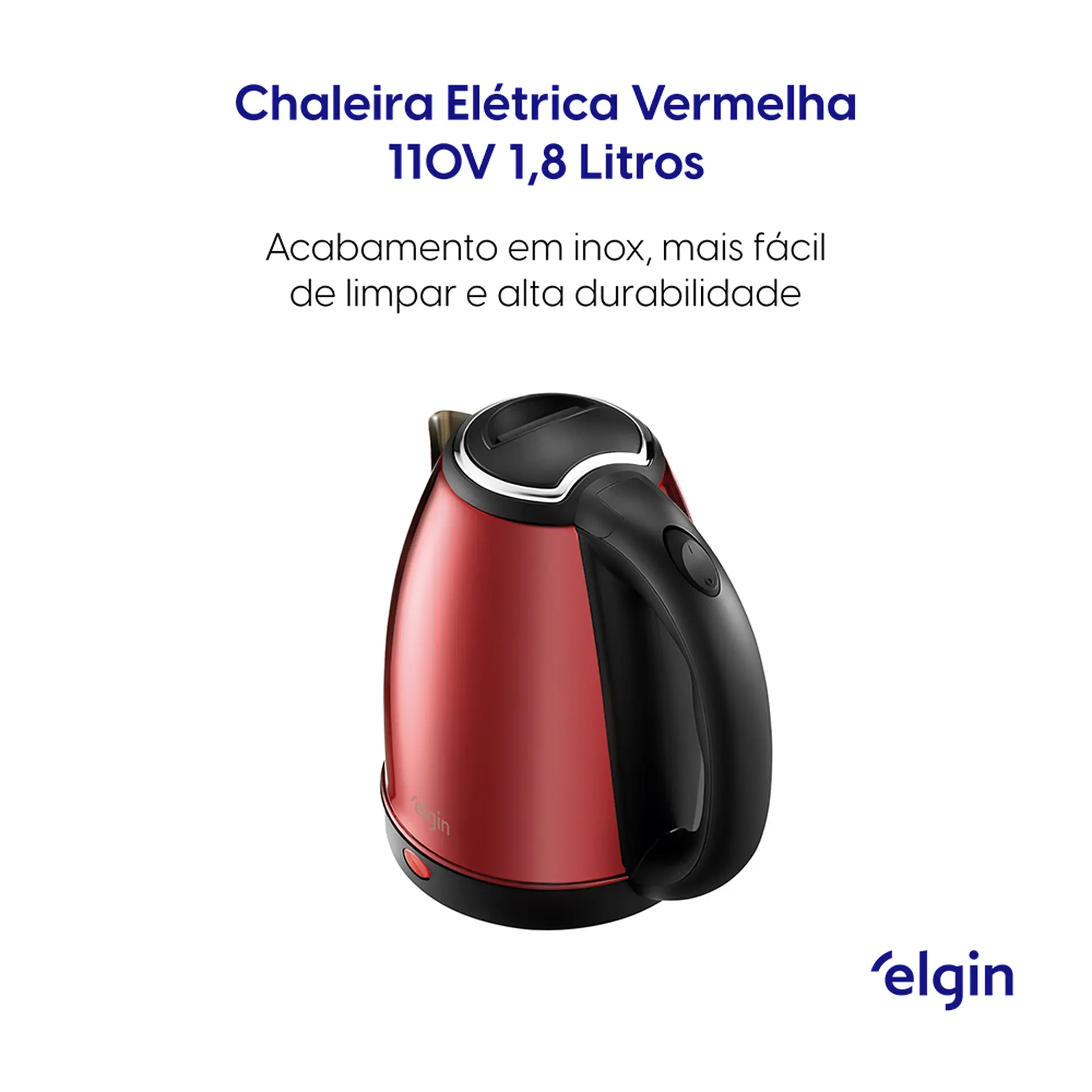 Chaleira Elétrica Elgin 42CHA1 2L sem Fio com Desligamento Automático - Vermelho - 110 Volts
