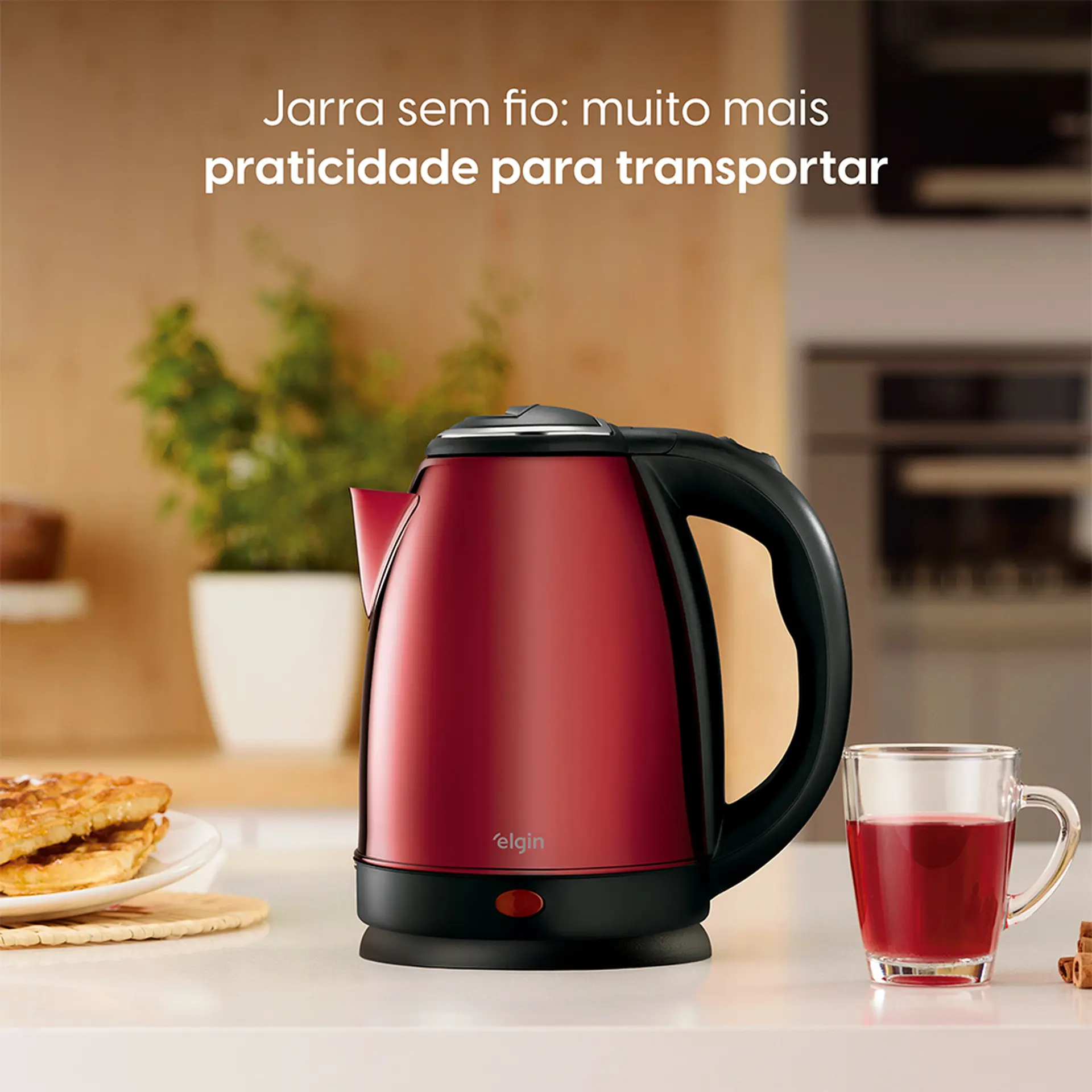 Chaleira Elétrica Elgin 42CHA1 2L sem Fio com Desligamento Automático - Vermelho - 110 Volts