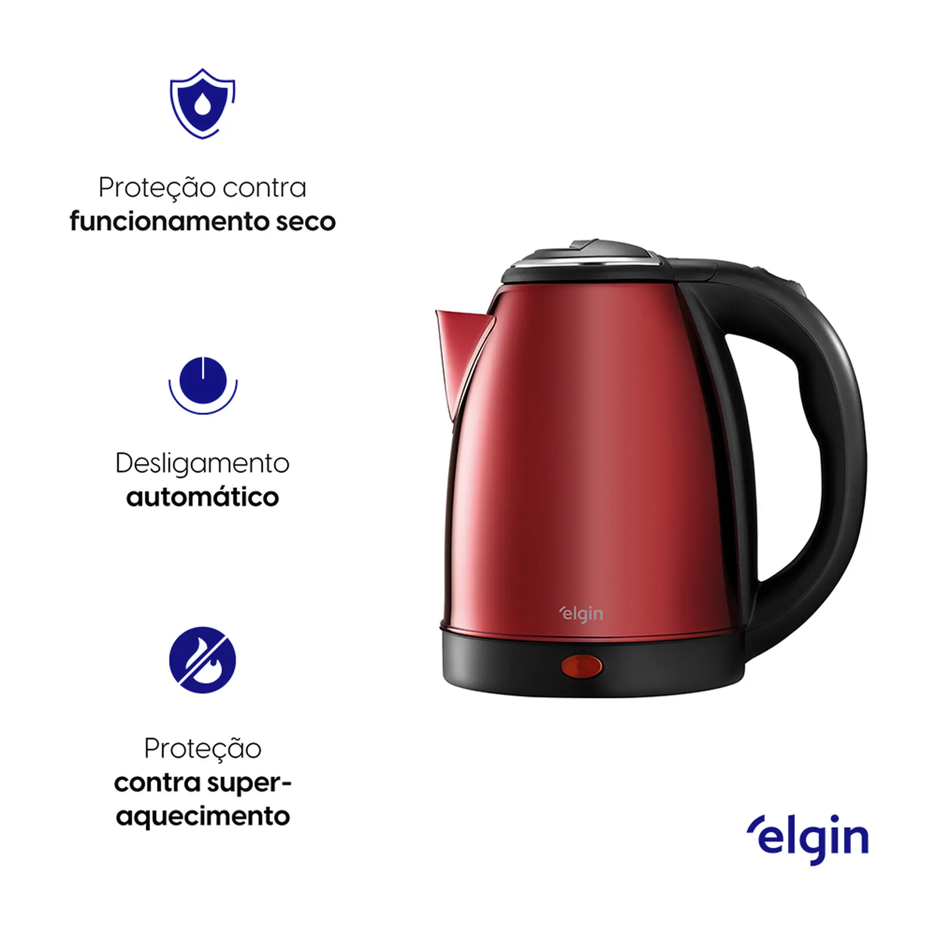 Chaleira Elétrica Elgin 42CHA1 2L sem Fio com Desligamento Automático - Vermelho - 110 Volts
