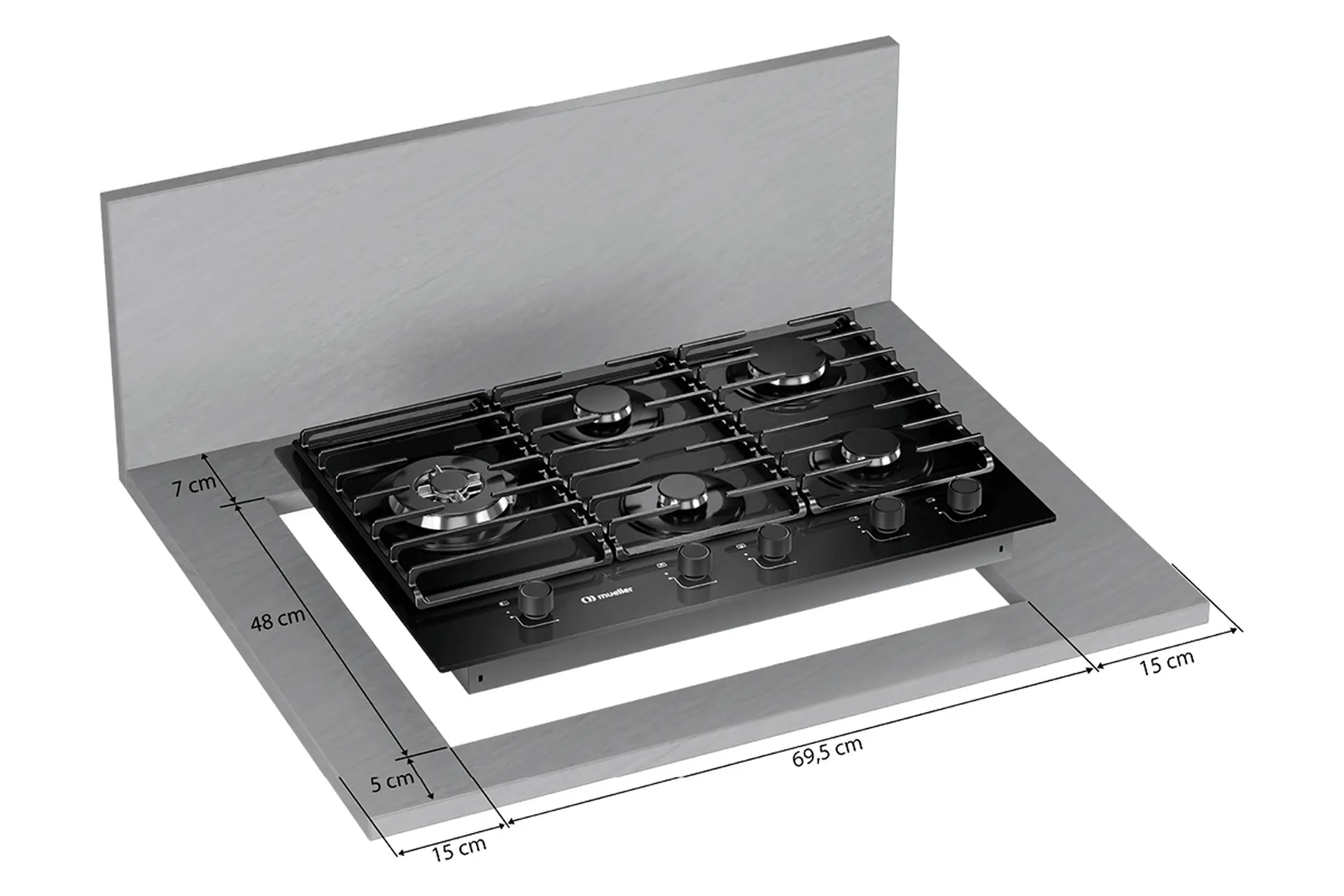 Cooktop a Gás Mueller Mesa de Vidro 5 Bocas MCG5BM - Preto - Bivolt