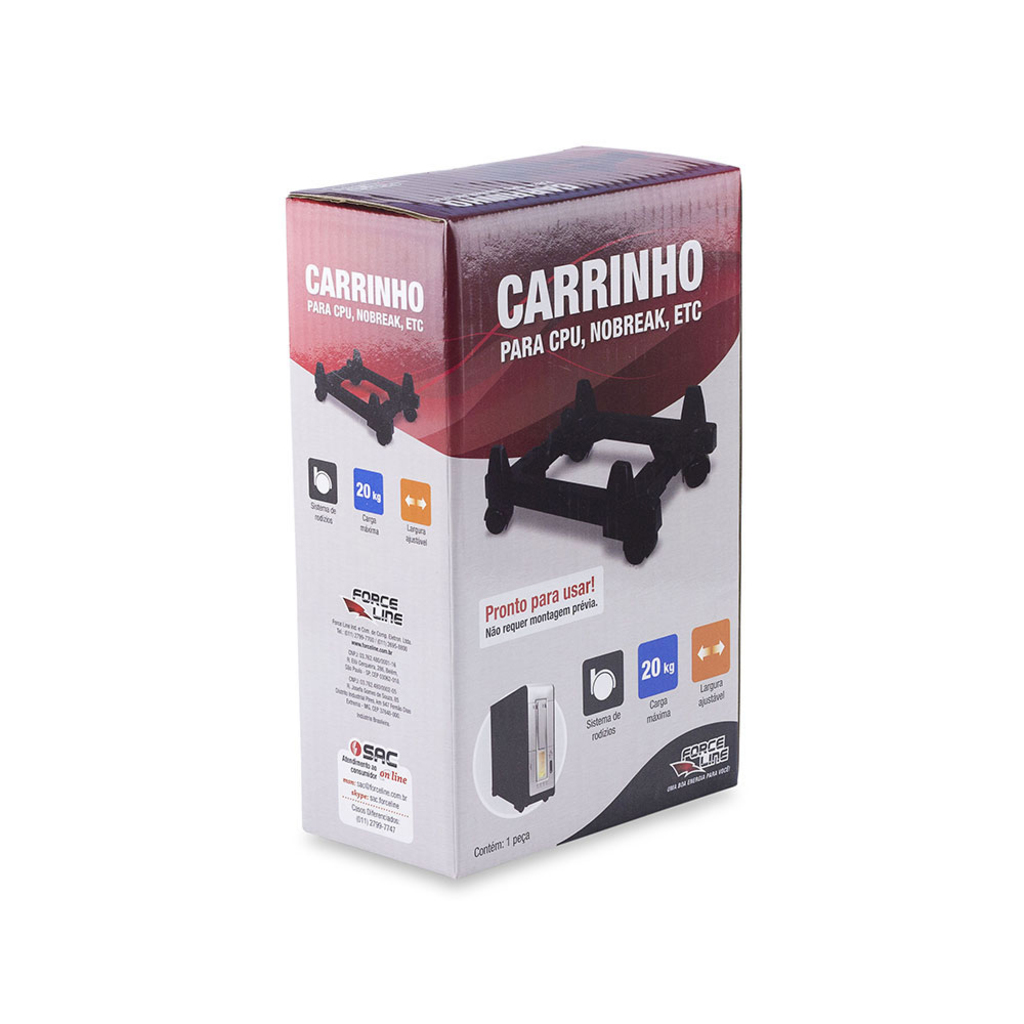 Suporte para Gabinete com Rodinhas Preto Force Line - 4624