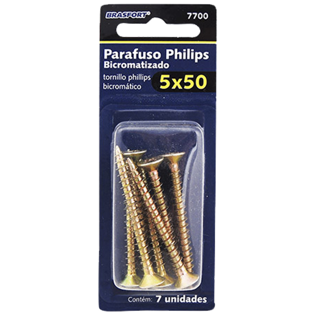 Parafuso Philips 5,0 x 50 Brasfort - 7700 - Blister com 7 Parafusos