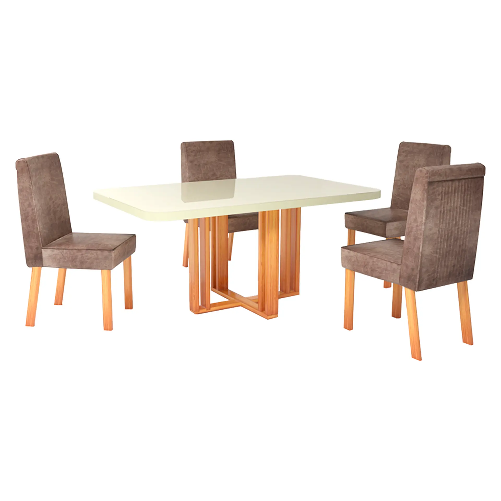 Conjunto de Mesa 4 Cadeiras Tampo MDF e Vidro Ghaia Bom Pastor - Naturale Off