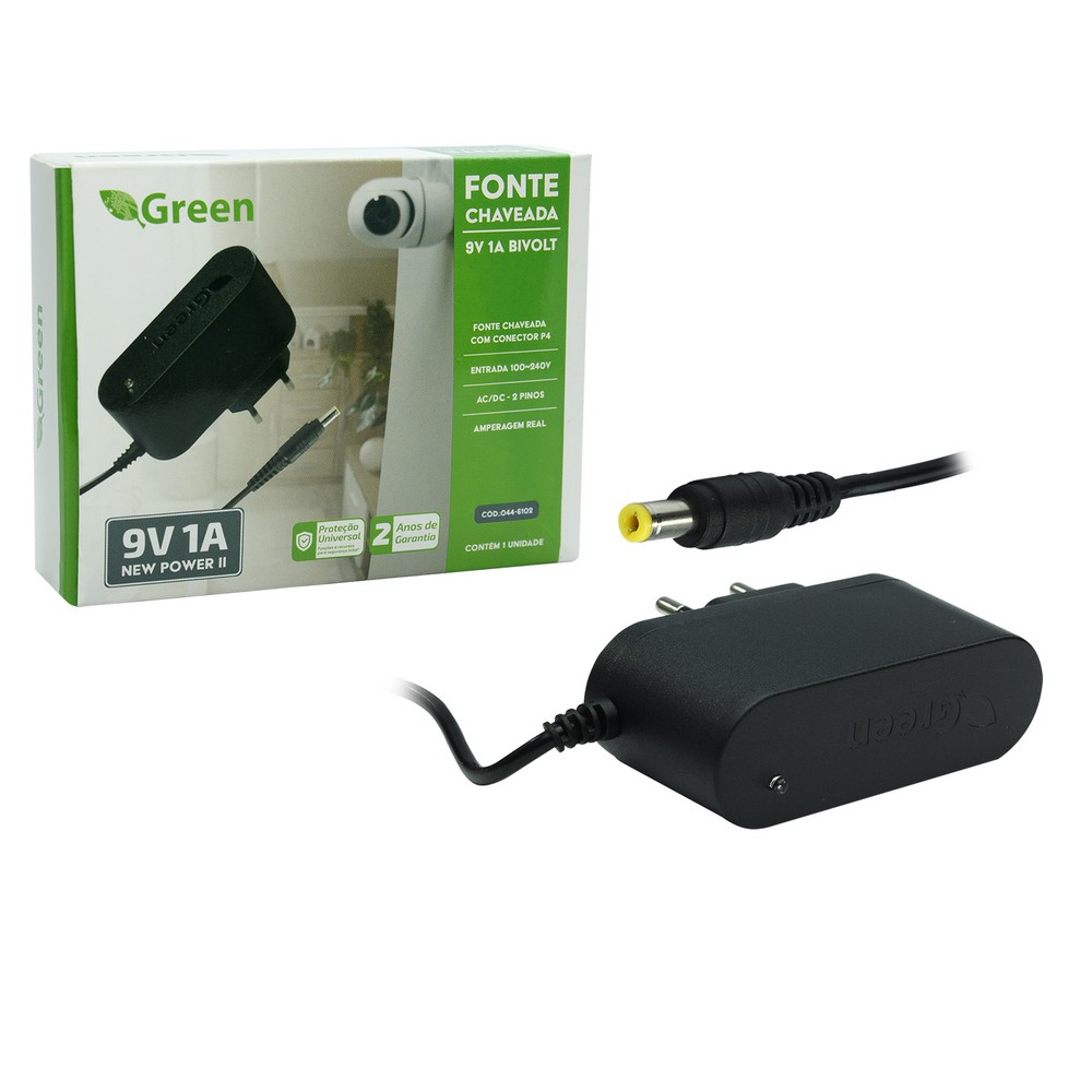 Fonte Chaveada 9V 1A Plug 5,5mm x 2,1mm Bivolt Green 0446102
