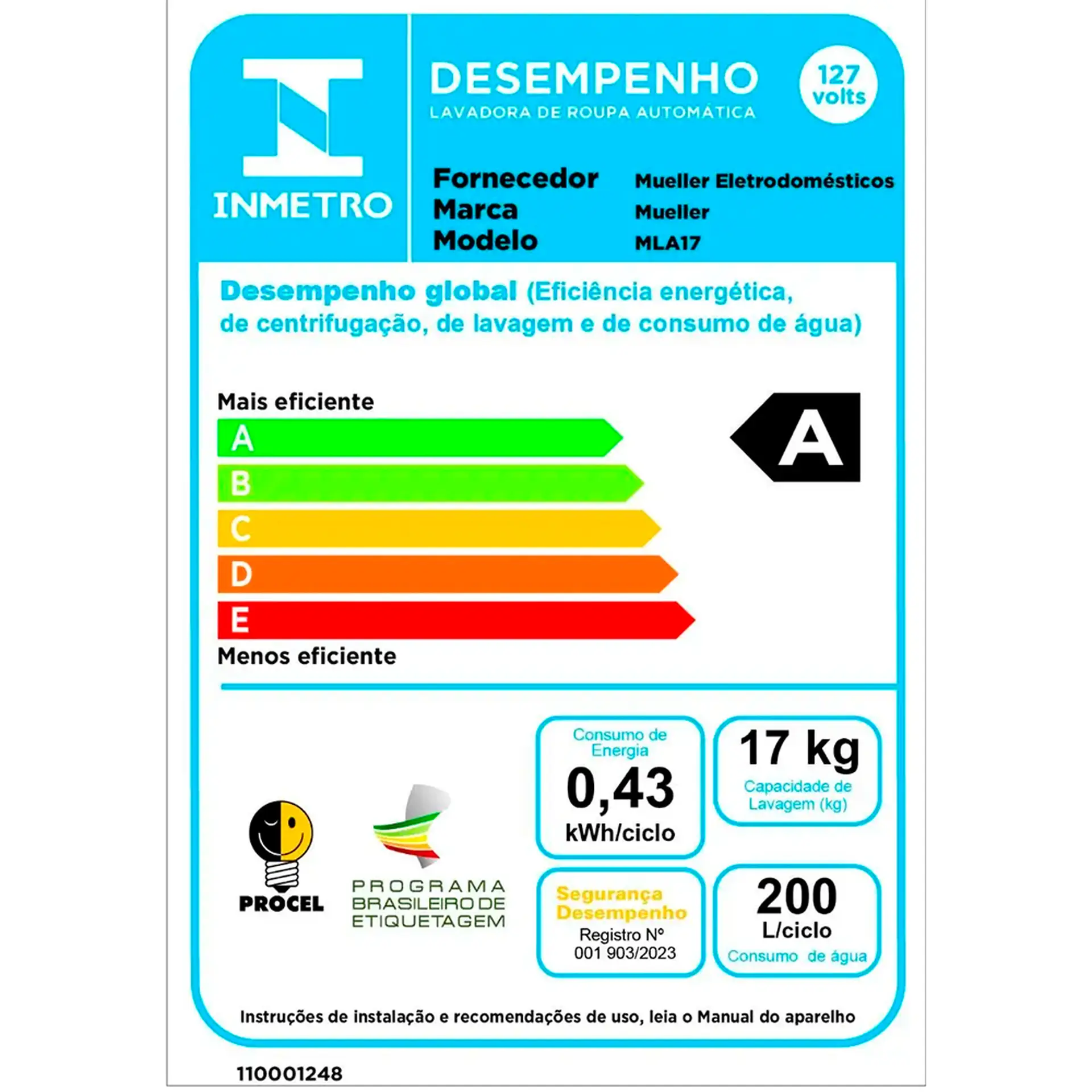 Máquina de Lavar Mueller 17kg Automática 11 Programas MLA17 - Branco - 110 Volts