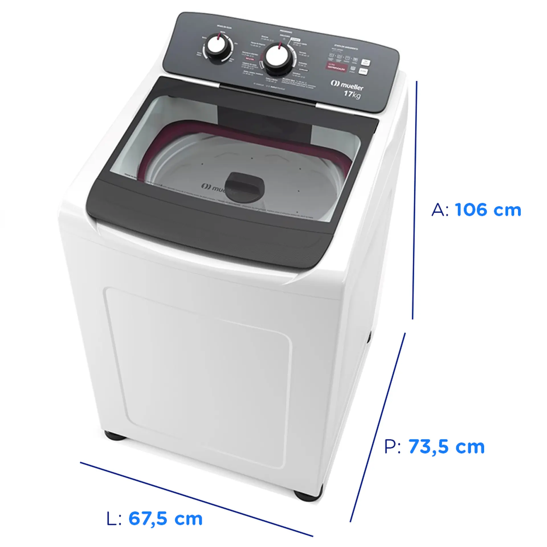Máquina de Lavar Mueller 17kg Automática 11 Programas MLA17 - Branco - 110 Volts