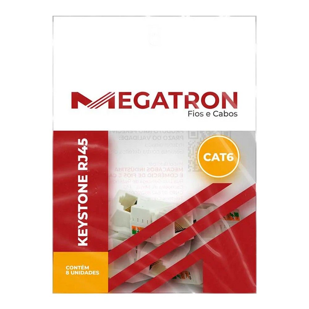 Conector Keystone Megatron RJ45 CAT.6 Fêmea Branco Pack 8 Unidades 915