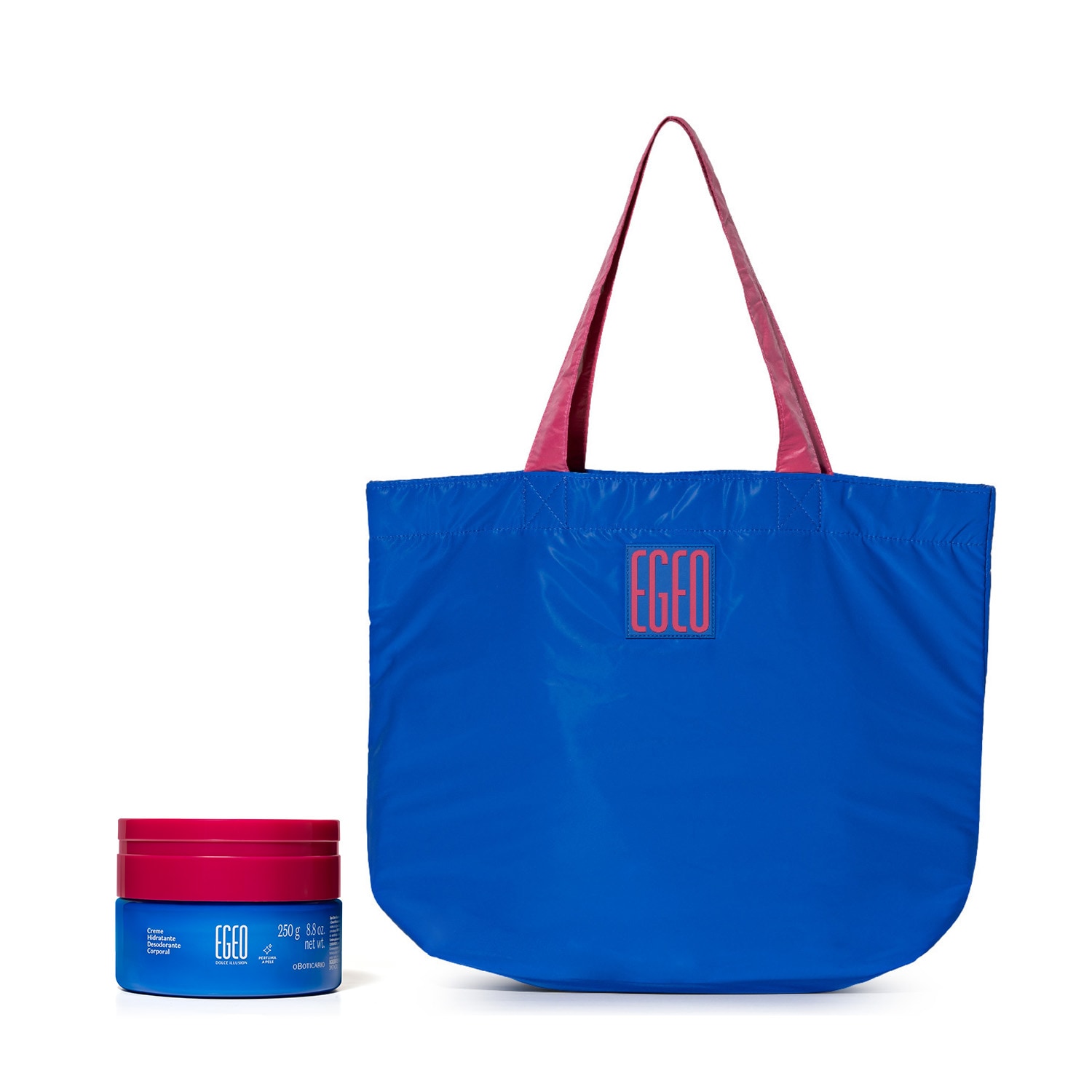 Combo Egeo Dolce Illusion: Creme Desodorante Corporal 250g + Bolsa Big Bag Com Alça Azul e Rosa