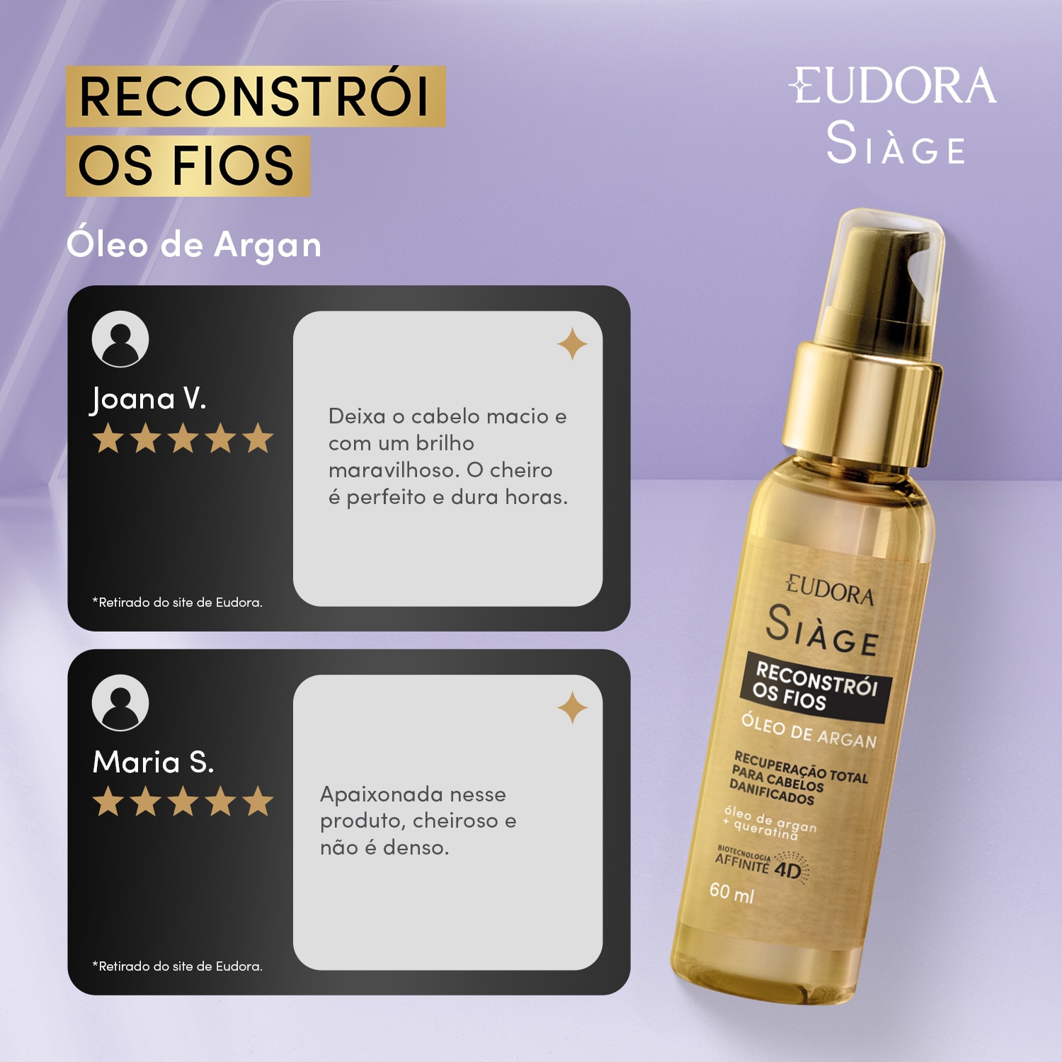 Óleo De Argan Siàge Reconstrói Os Fios 60ml