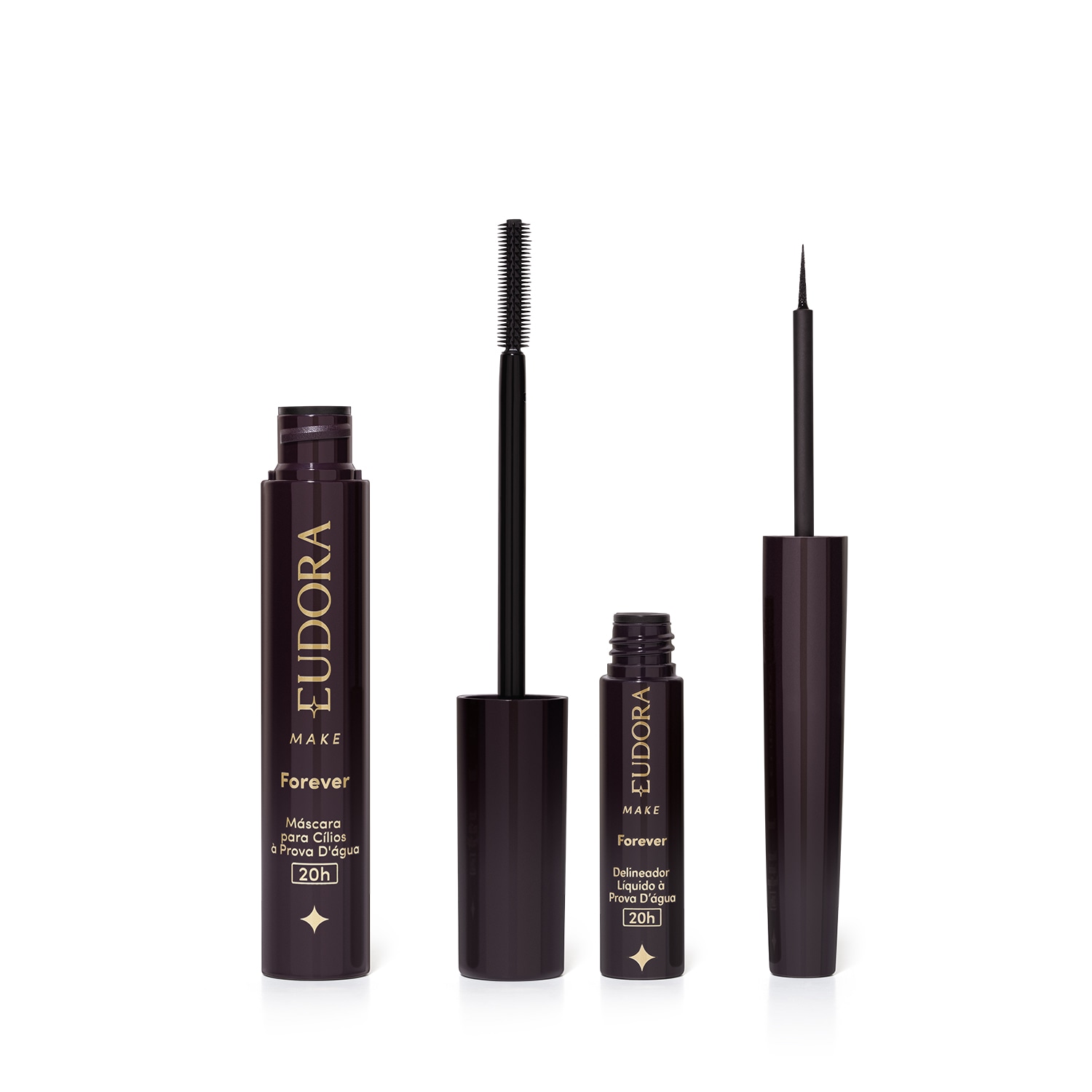 Combo Eudora Make: Máscara Cílios Forever 8g + Delineador Líquido Forever Preto 3ml