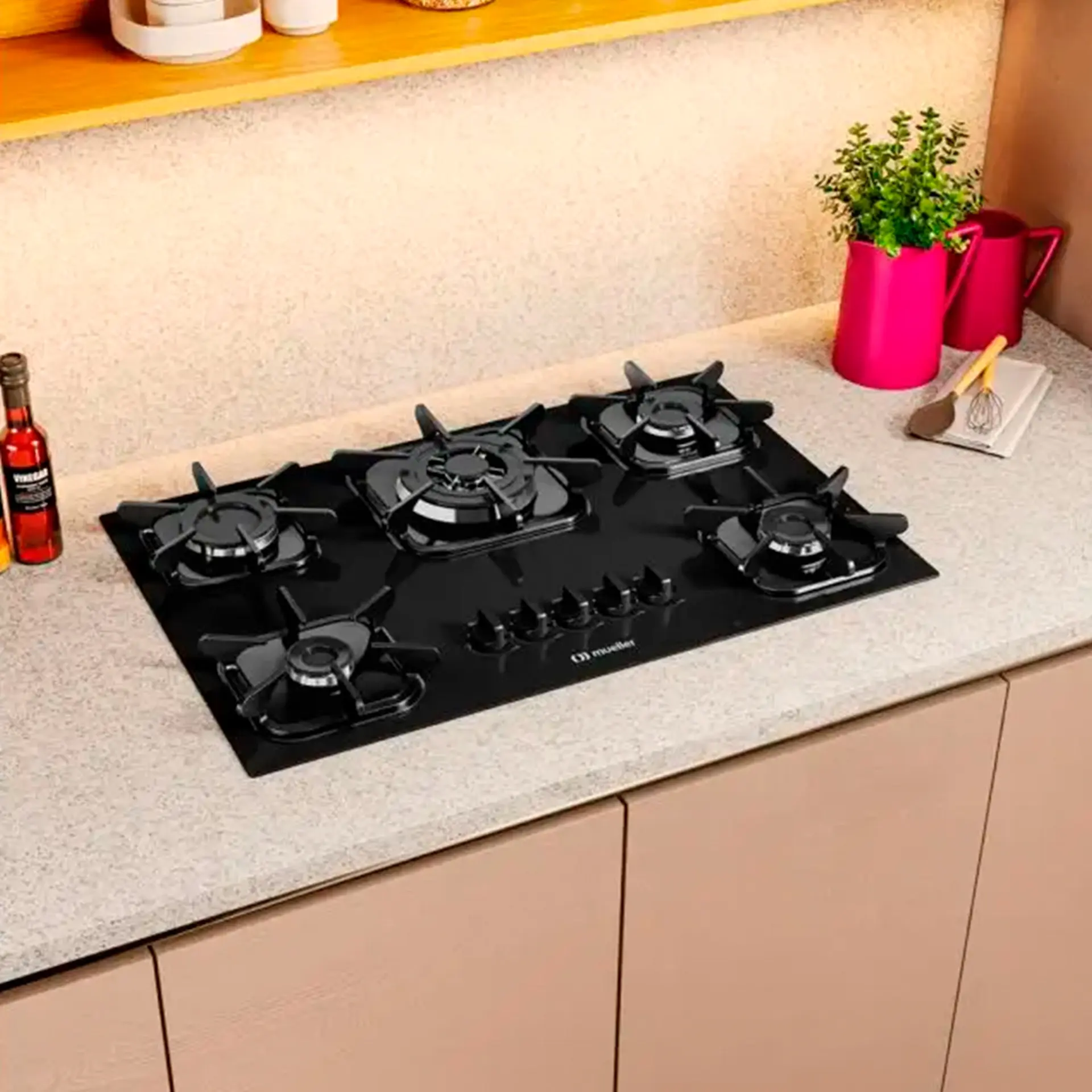 Cooktop a Gás Mueller 5 Bocas Superautomático Tripla Chama Mesa de Vidro - Preto - Bivolt