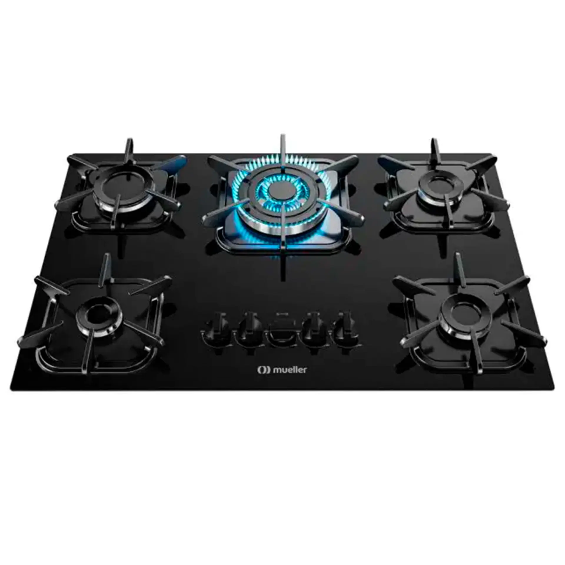 Cooktop a Gás Mueller 5 Bocas Superautomático Tripla Chama Mesa de Vidro - Preto - Bivolt