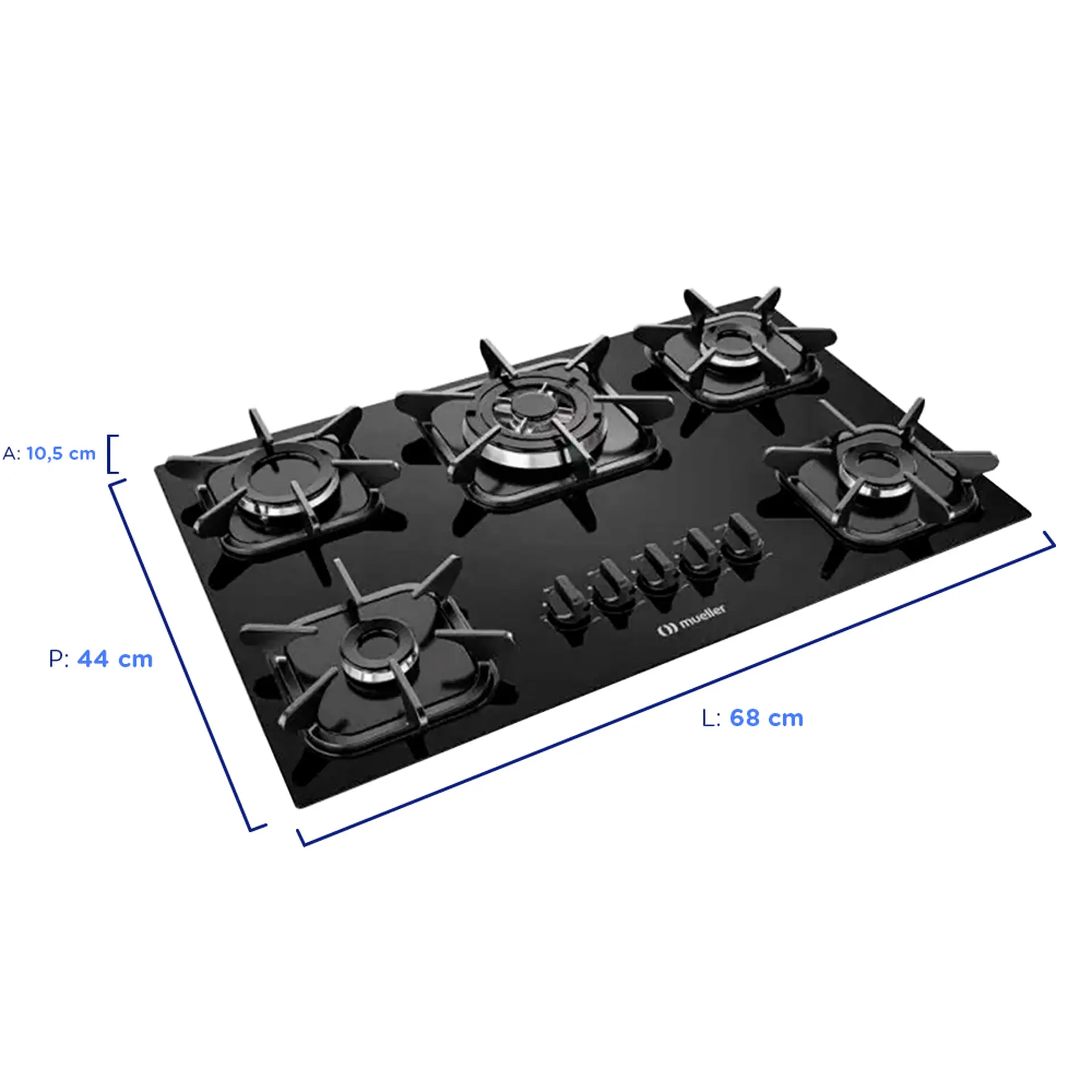 Cooktop a Gás Mueller 5 Bocas Superautomático Tripla Chama Mesa de Vidro - Preto - Bivolt