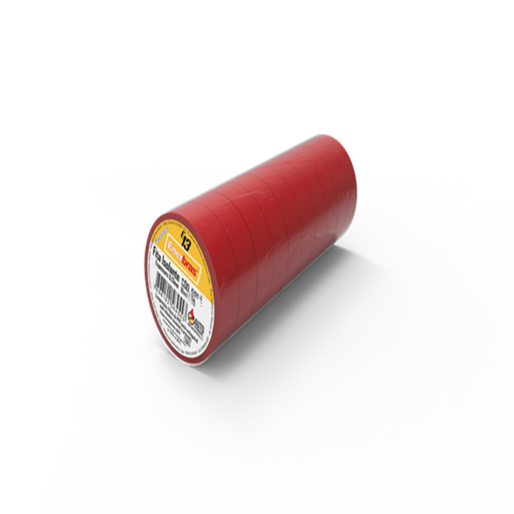 Fita Isolante Autoextinguível Enerbras 5 Metros Vermelho - Pacote com 10 Fitas Isolantes - 500-EVM