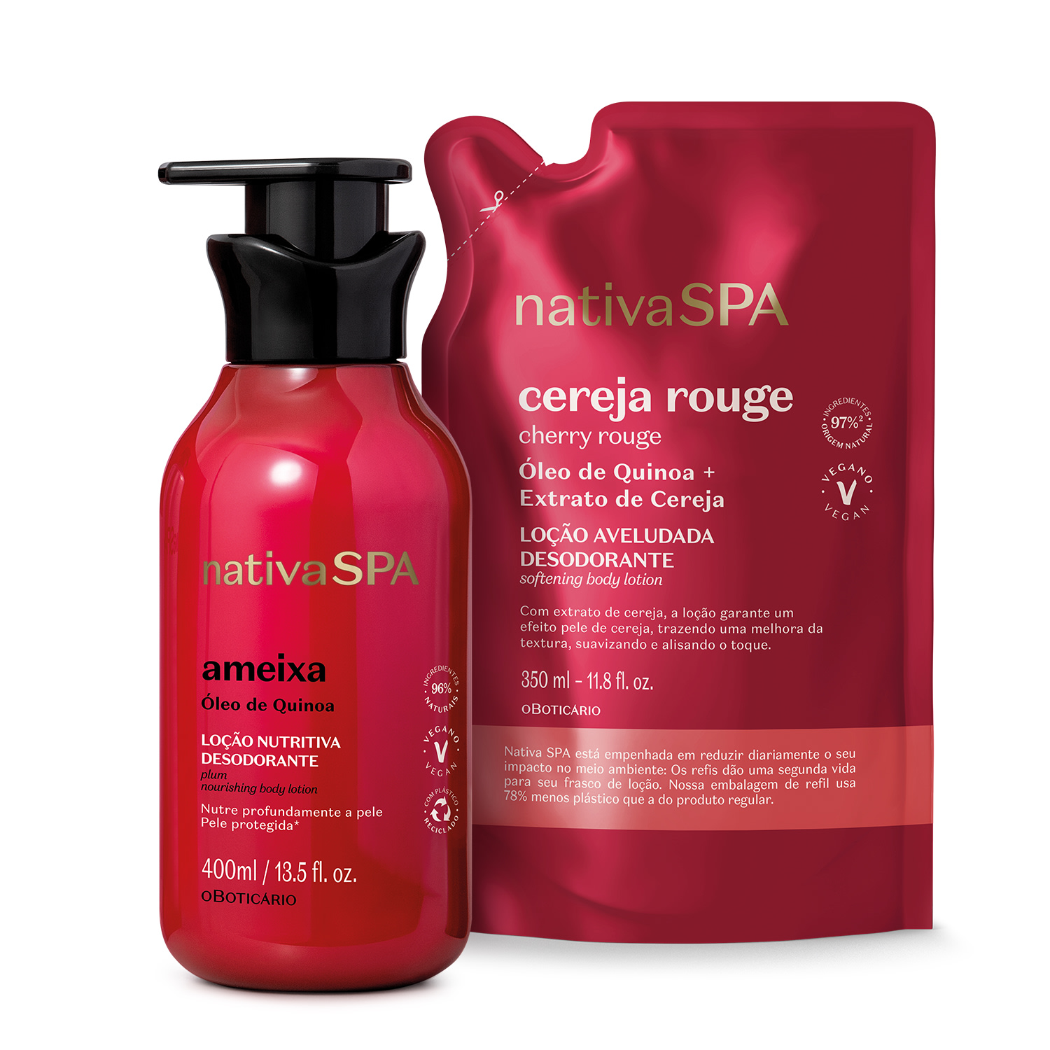 Combo Nativa Spa: Loção Corporal Ameixa 400ml + Refil Cereja Rouge 350ml