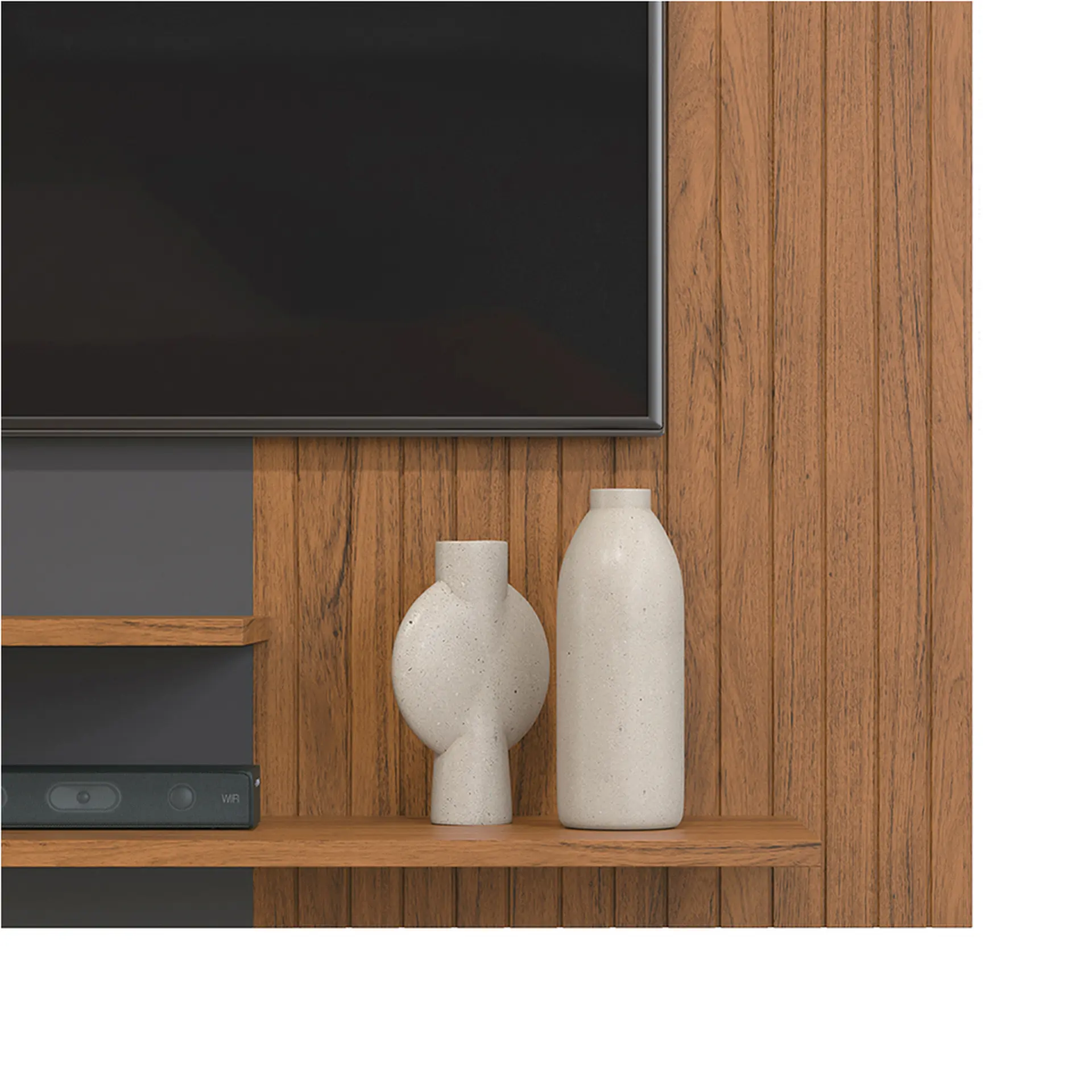Painel para TV até 50" com 2 Prateleiras e Nicho MDF MDP DJ Móveis Nando - Freijo/Cinza Urbano