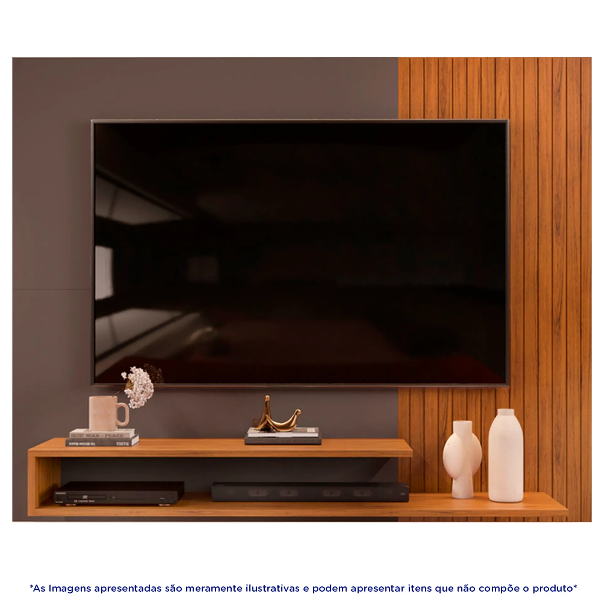 Painel para TV até 50" com 2 Prateleiras e Nicho MDF MDP DJ Móveis Nando - Freijo/Cinza Urbano