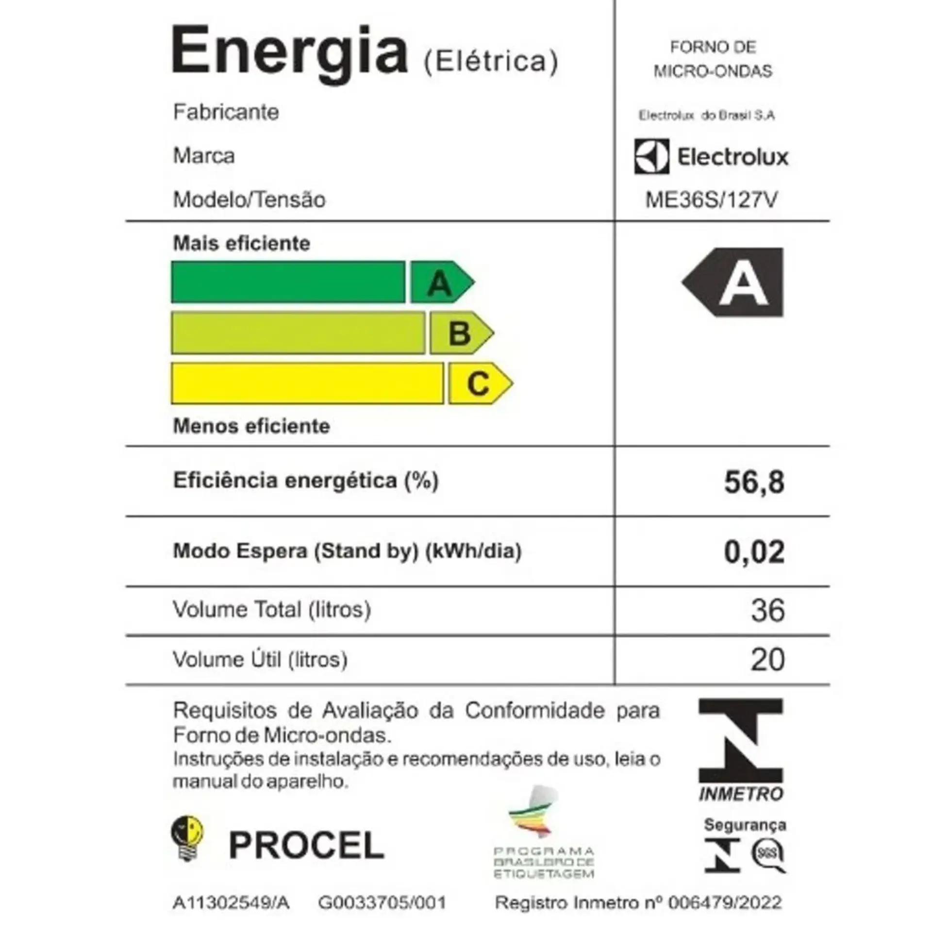 Micro-ondas Electrolux 36L Efficient com Descongelamento Assistido ME36S - Prata - 110 Volts