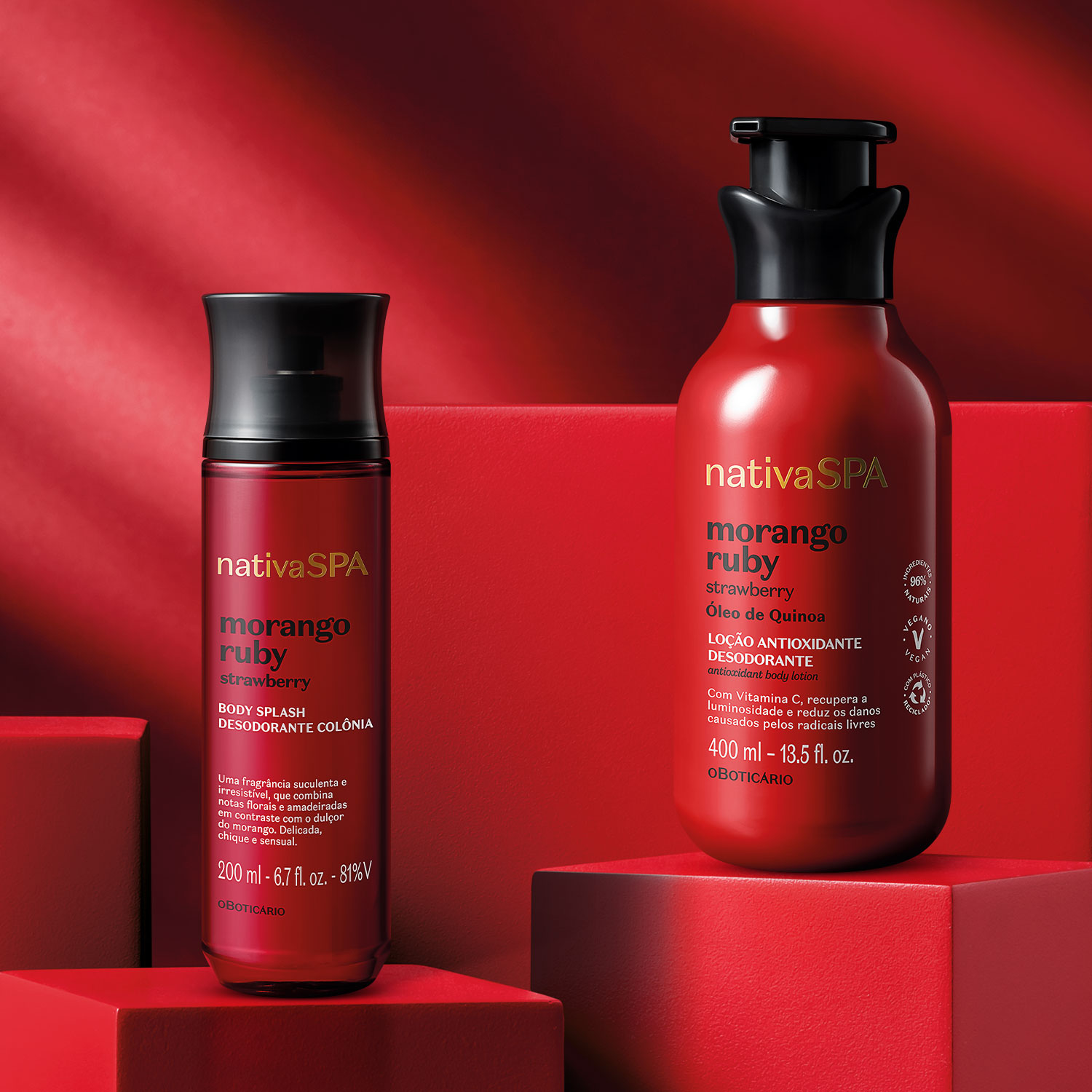 Combo Nativa SPA Morango Ruby: Loção Corporal 400ml + Body Splash 200ml