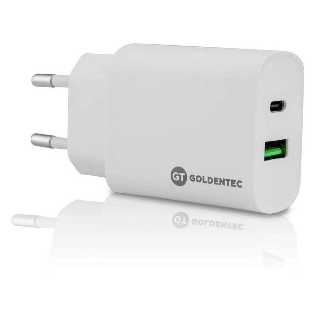 Carregador de Celular Parede com 2 Portas USB/Type-C 3.0A 20W Ultra Rápido Bivolt Branco Goldentec - 62082