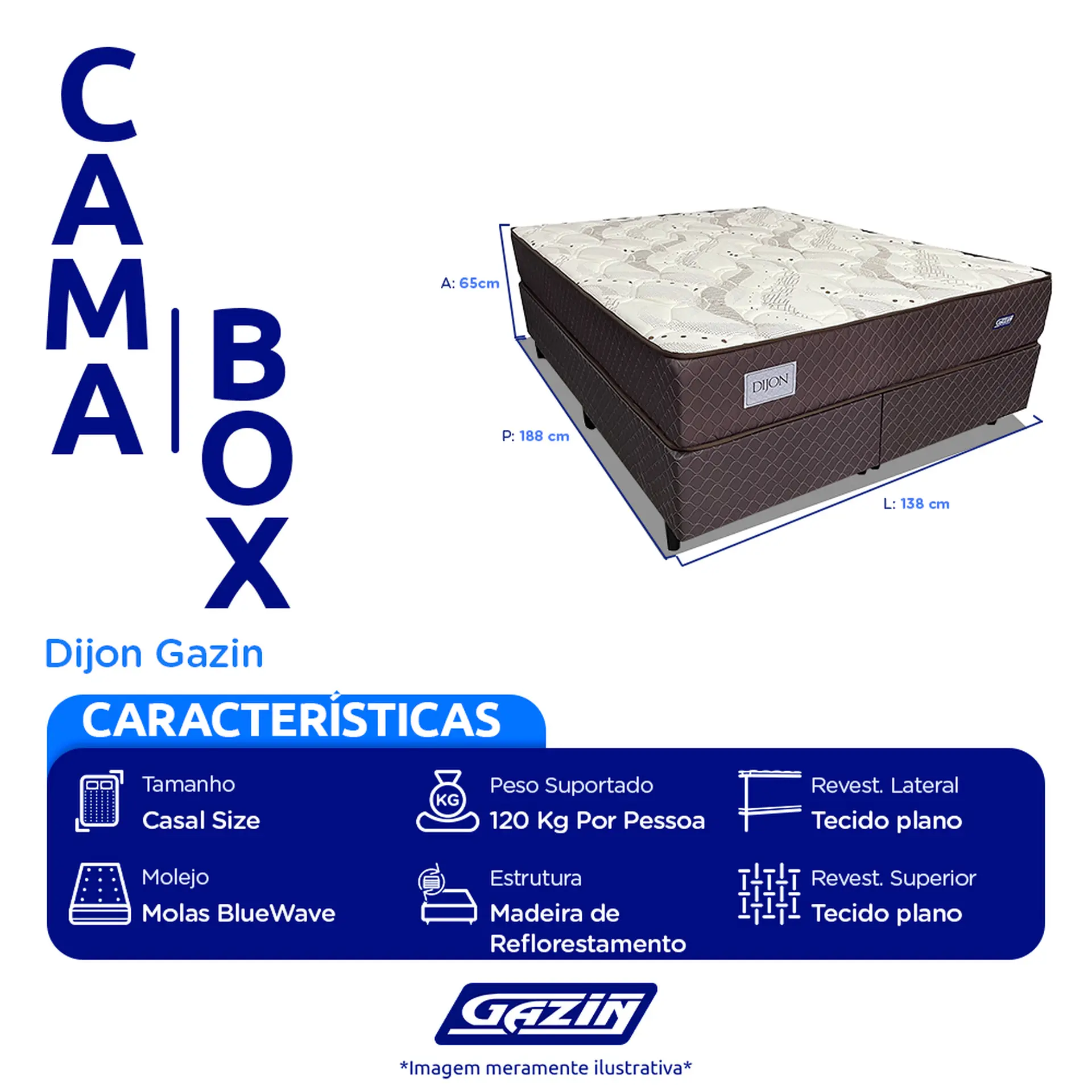 Colchão Cama Box Gazin Molas BlueWave Casal Dijon 138x188 - Marrom