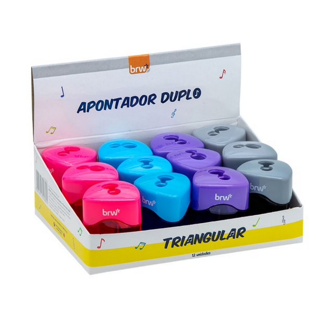 Apontador com Depósito Triangular Duplo Neon Caixa com 12 Unidade - BRW- AP2008