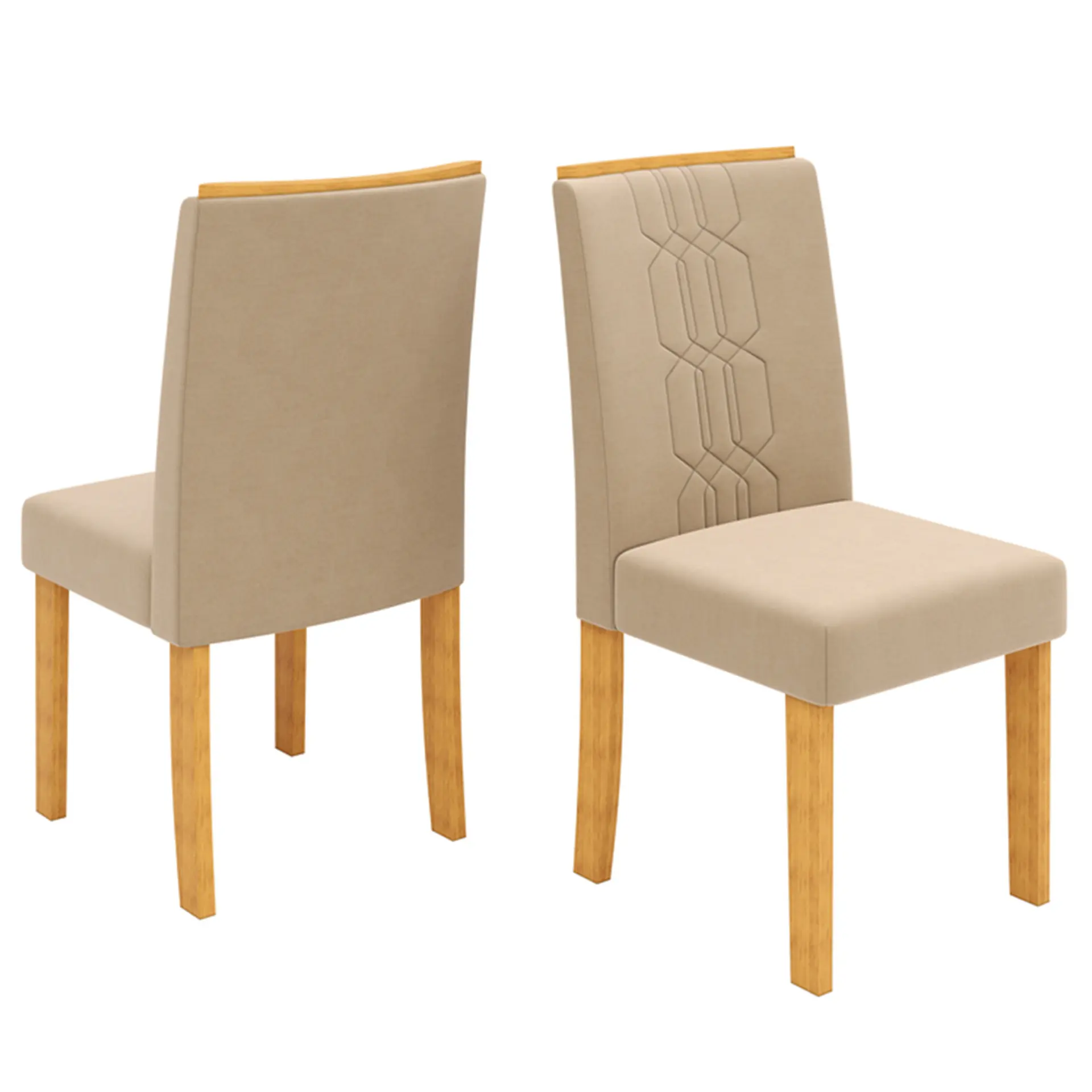 Conjunto de Mesa 6 Cadeiras Com Assento Estofado Marina DJ Móveis - Cedro/off-cedro/veludo creme