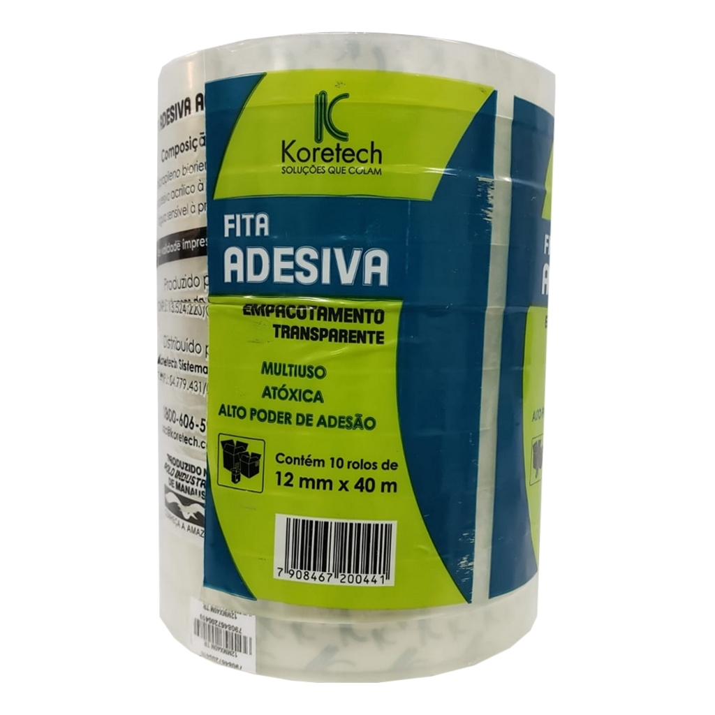 Fita Adesiva Transparente 12mm x 40m Koretech - Pacote com 10 Unidades - 12.10.4.0005