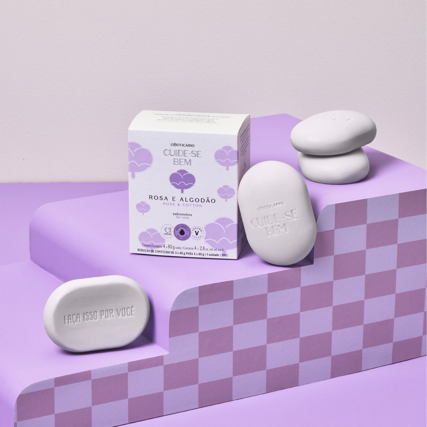 Sabonetes Cuide-se Bem Rosa e Algodão 4x80g Cada