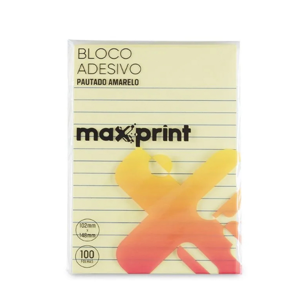 Bloco de Notas Adesivo 102x148mm com 1 Bloco de 100 Folhas Amarelo - Maxprint - 743454