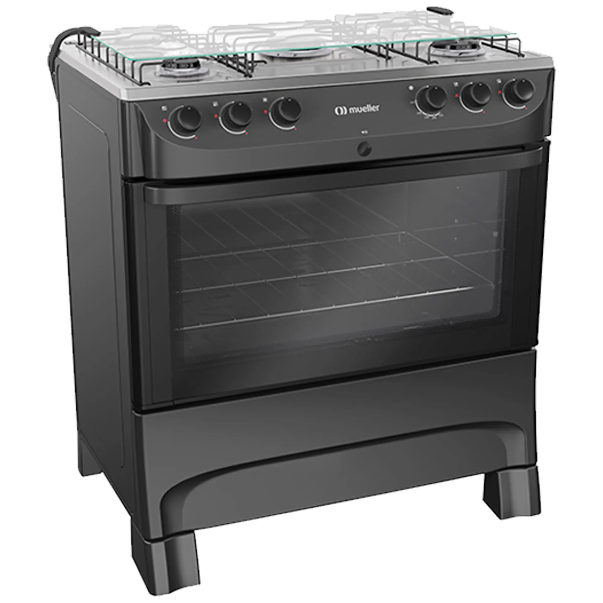 Fogão Mueller 5 Bocas MFI5BB Automático Mesa de Inox Forno 81,6L - Preto Fosco - Bivolt