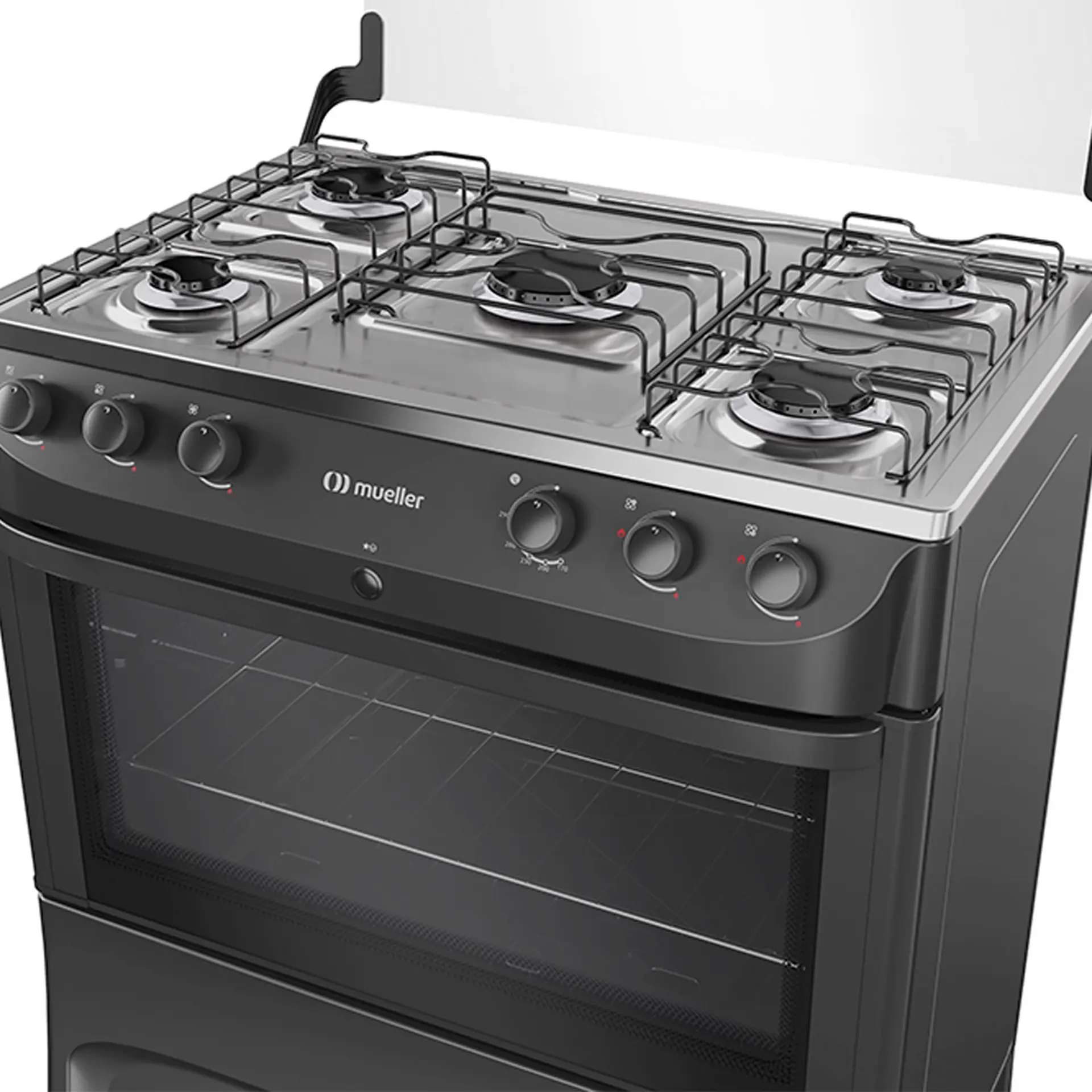 Fogão Mueller 5 Bocas MFI5BB Automático Mesa de Inox Forno 81,6L - Preto Fosco - Bivolt