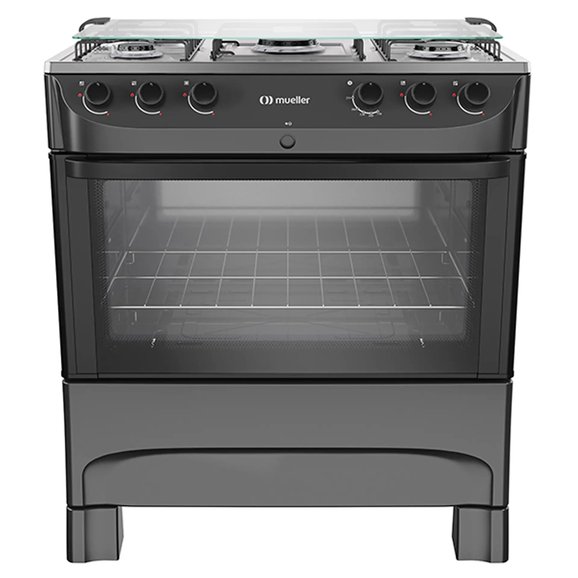 Fogão Mueller 5 Bocas MFI5BB Automático Mesa de Inox Forno 81,6L - Preto Fosco - Bivolt