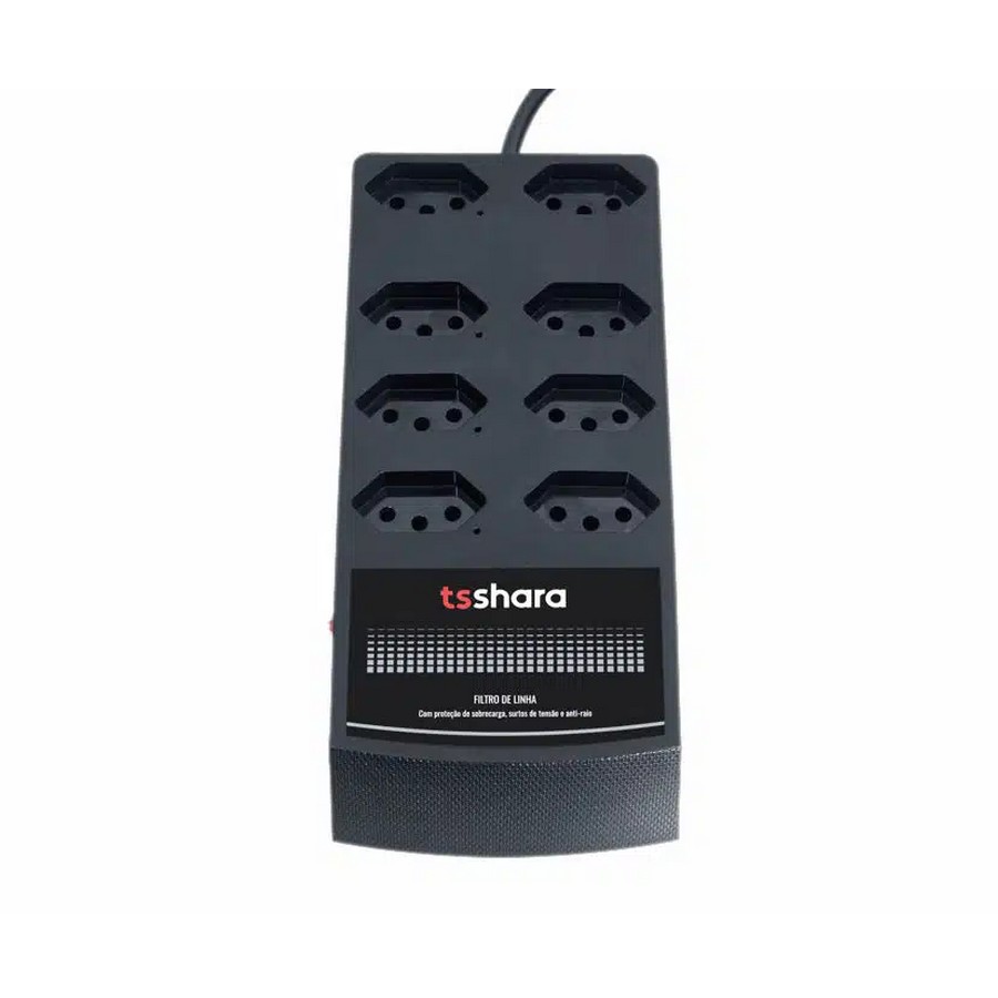 Filtro de Linha TS Shara 8 Tomadas 3 Pinos 10A Preto Anti-Raio 630