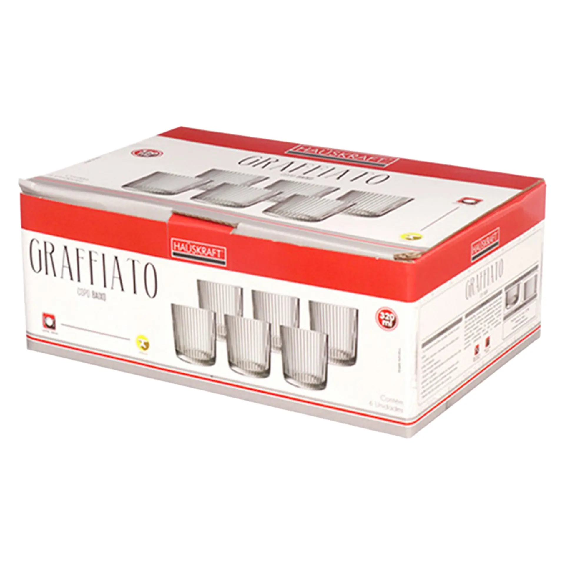 Conjunto de Copos de Vidro 320mL 6 Peças Graffiato Hauskraft