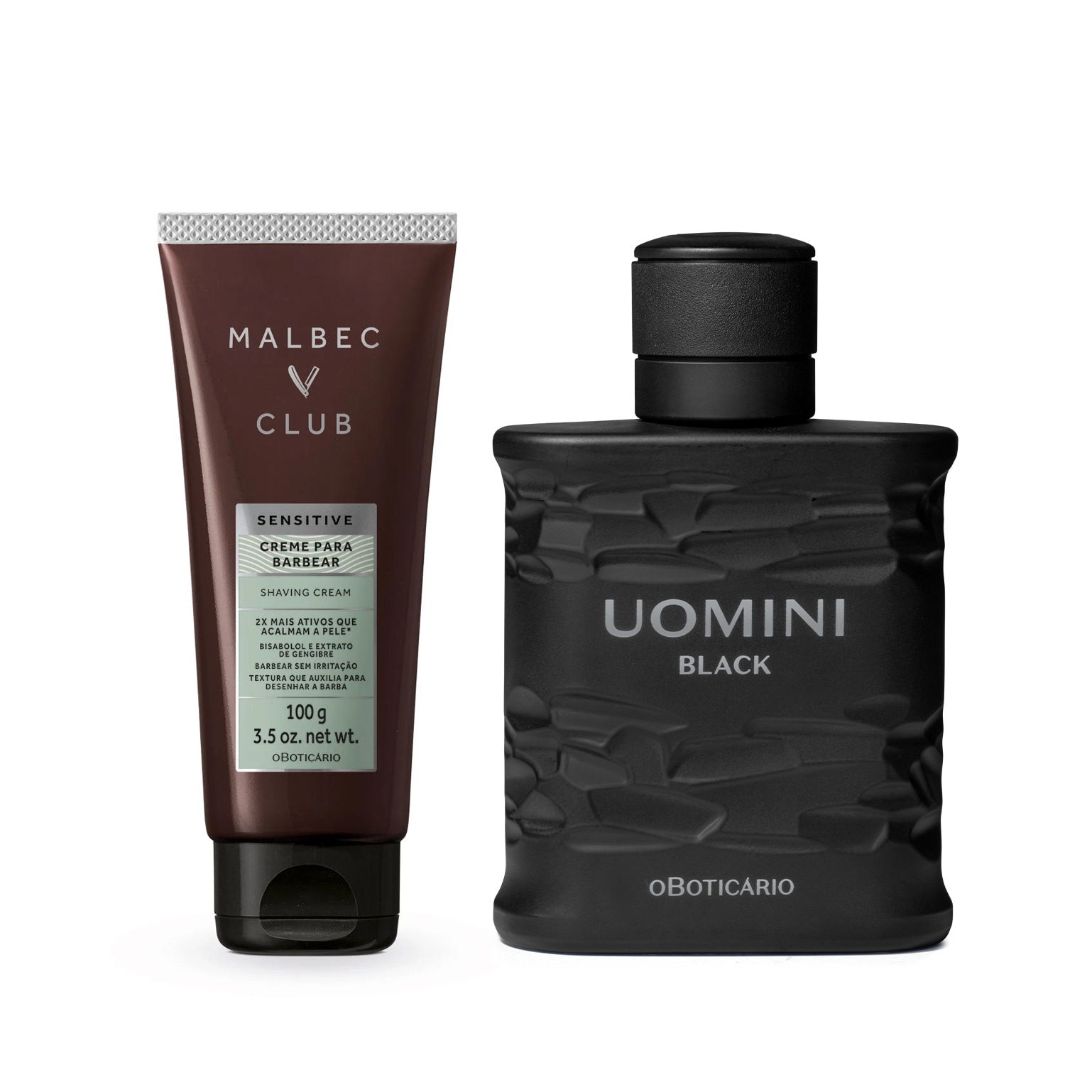 Combo Uomini Black Desodorante Colônia 100ml +Creme para Barbear Malbec Club Sensitive 100g