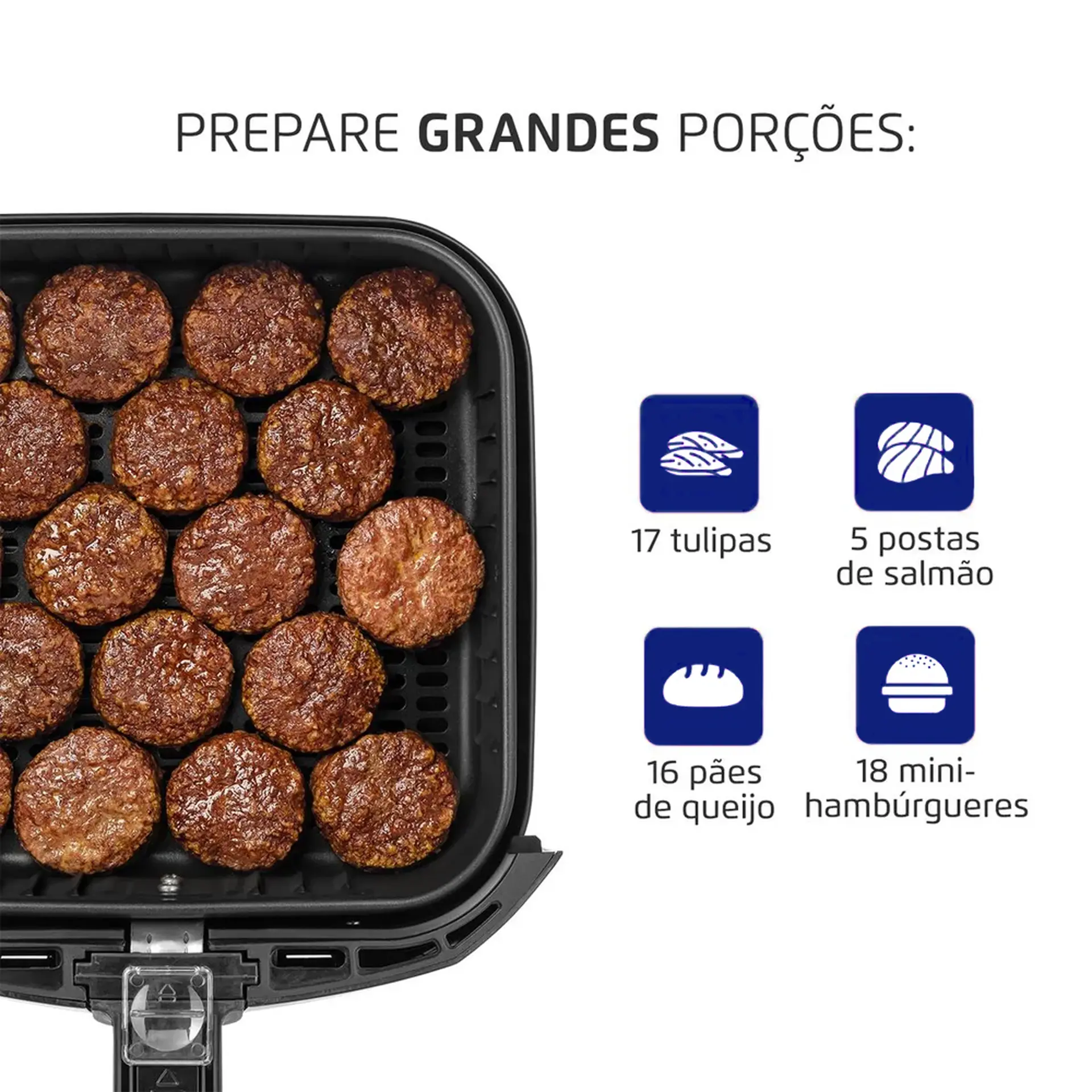Fritadeira Elétrica Air Fryer Mondial Grand Family AFN-50 BI 5L 1900W Timer - Preto/Inox - 110 Volts
