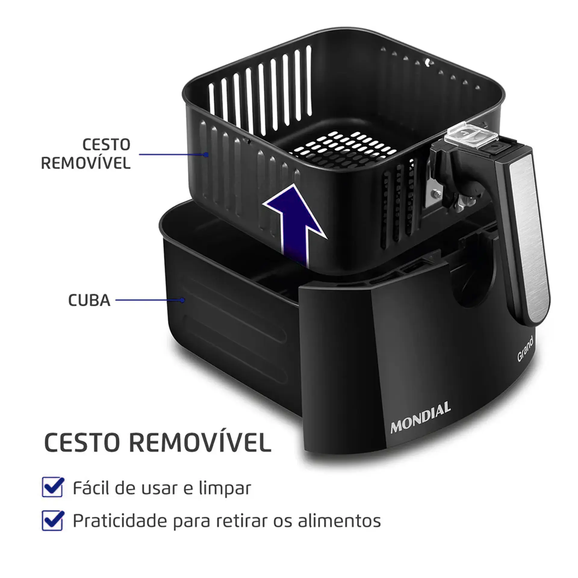 Fritadeira Elétrica Air Fryer Mondial Grand Family AFN-50 BI 5L 1900W Timer - Preto/Inox - 110 Volts