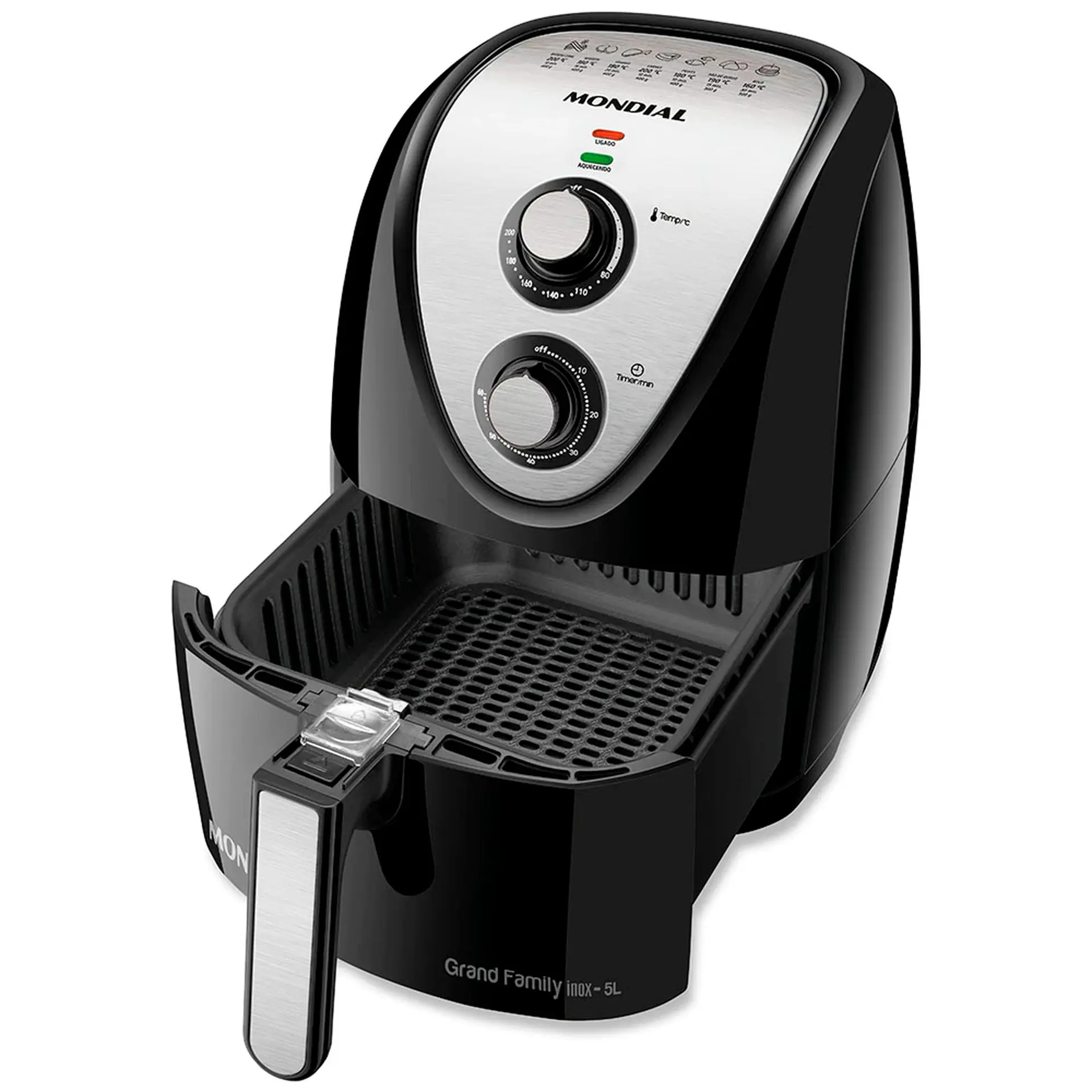 Fritadeira Elétrica Air Fryer Mondial Grand Family AFN-50 BI 5L 1900W Timer - Preto/Inox - 110 Volts