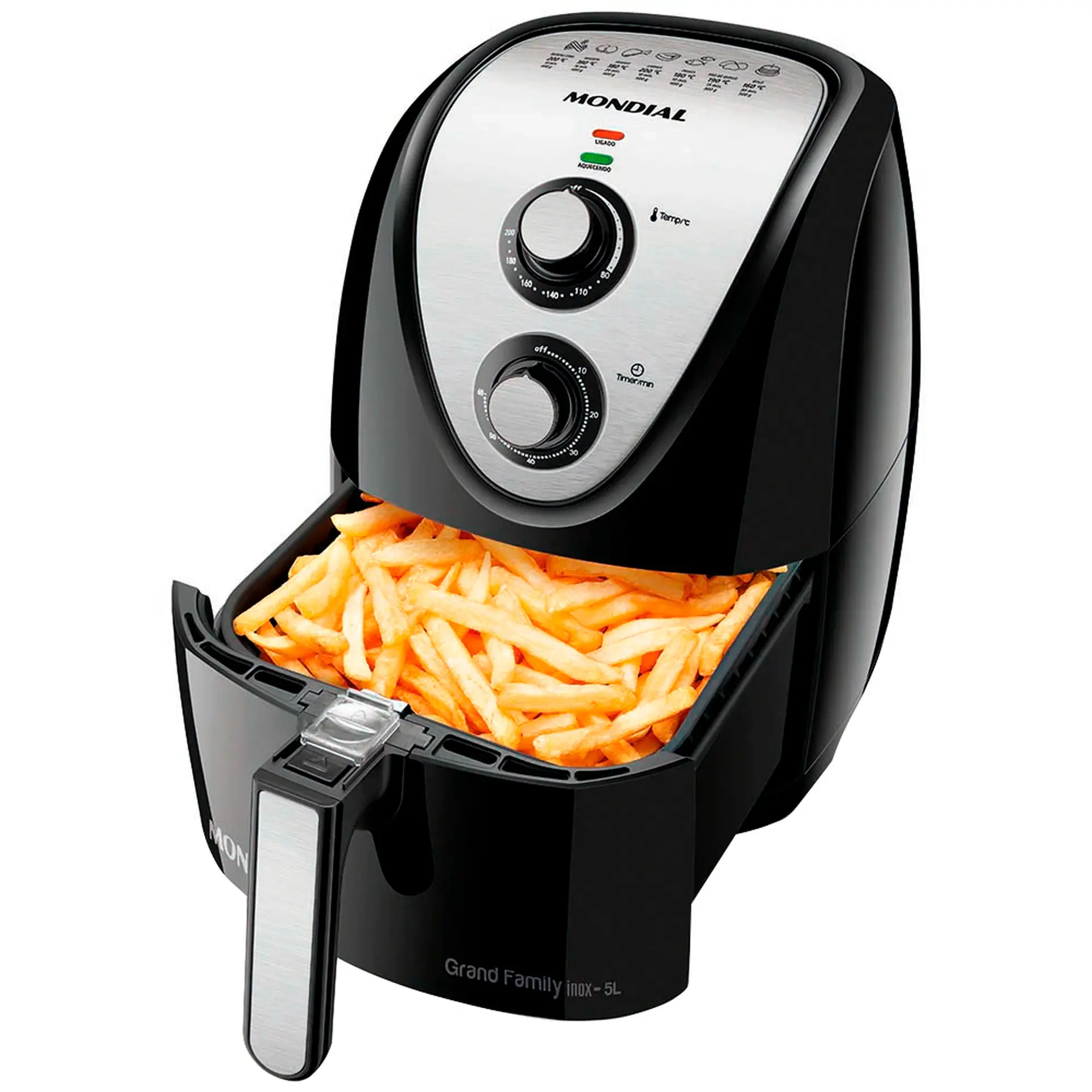 Fritadeira Elétrica Air Fryer Mondial Grand Family AFN-50 BI 5L 1900W Timer - Preto/Inox - 110 Volts