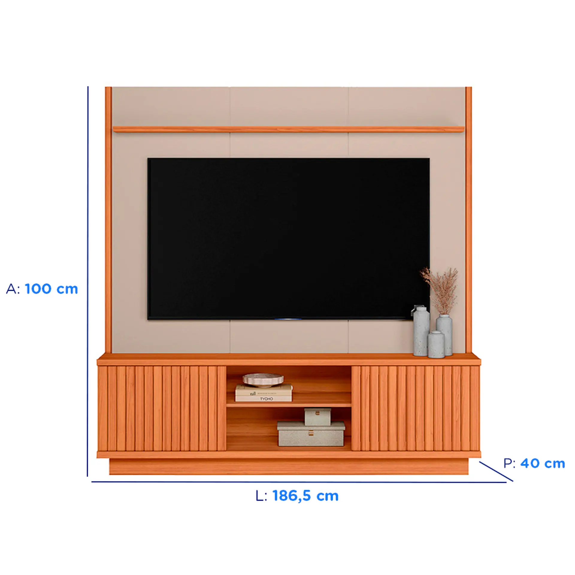 Estante Home para TV até 75" 2 Portas de Correr Ravena Linea Brasil - Canela/Off White