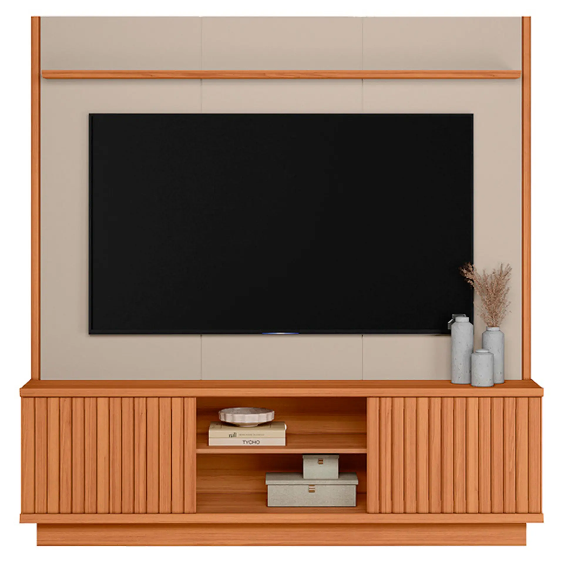 Estante Home para TV até 75" 2 Portas de Correr Ravena Linea Brasil - Canela/Off White