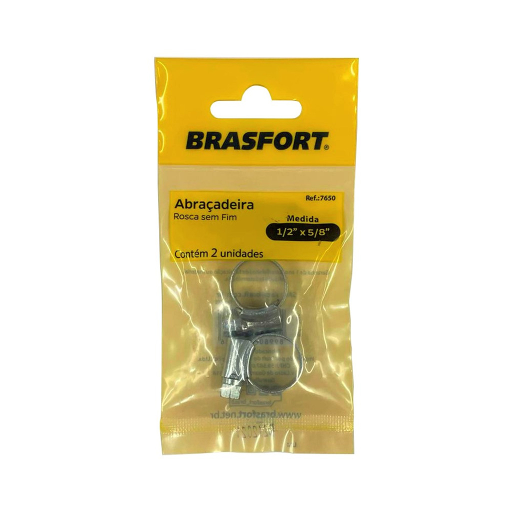 Abraçadeira de Aço Rosca Sem Fim 1/2" - 5/8" Brasforte - 7650 - Blister com 2 Abraçadeiras
